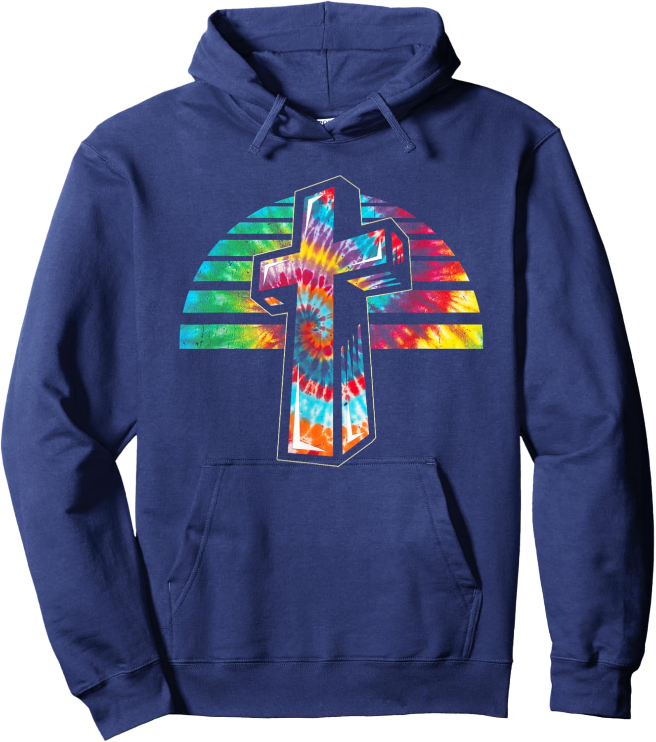 Jesus Christian Cross Tie Dye Rainbow Religious Bible Faith Hoodie - Hoodie | Navy