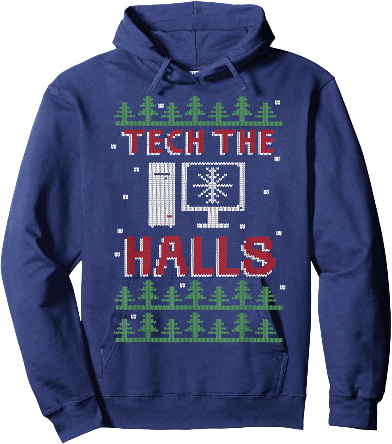 Tech The Halls Ugly Computer Geek Festive Christmas Hoodie - Hoodie | Navy