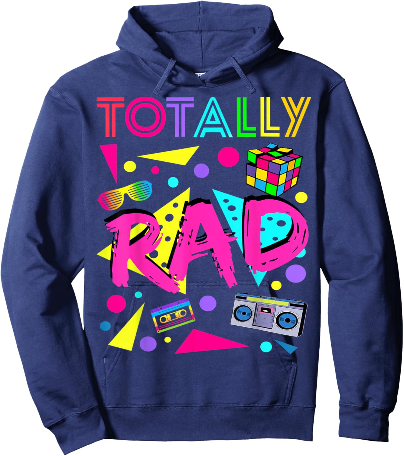Totally Rad 1980s Vintage Eighties Costume Party Hoodie - Hoodie | Navy