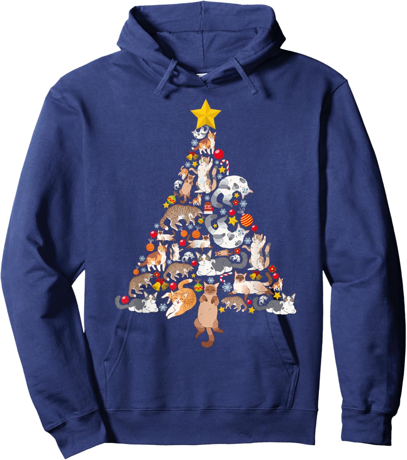 Funny Cats Christmas Tree Pet Kitten Owner Xmas Women Men Hoodie - Hoodie | Navy