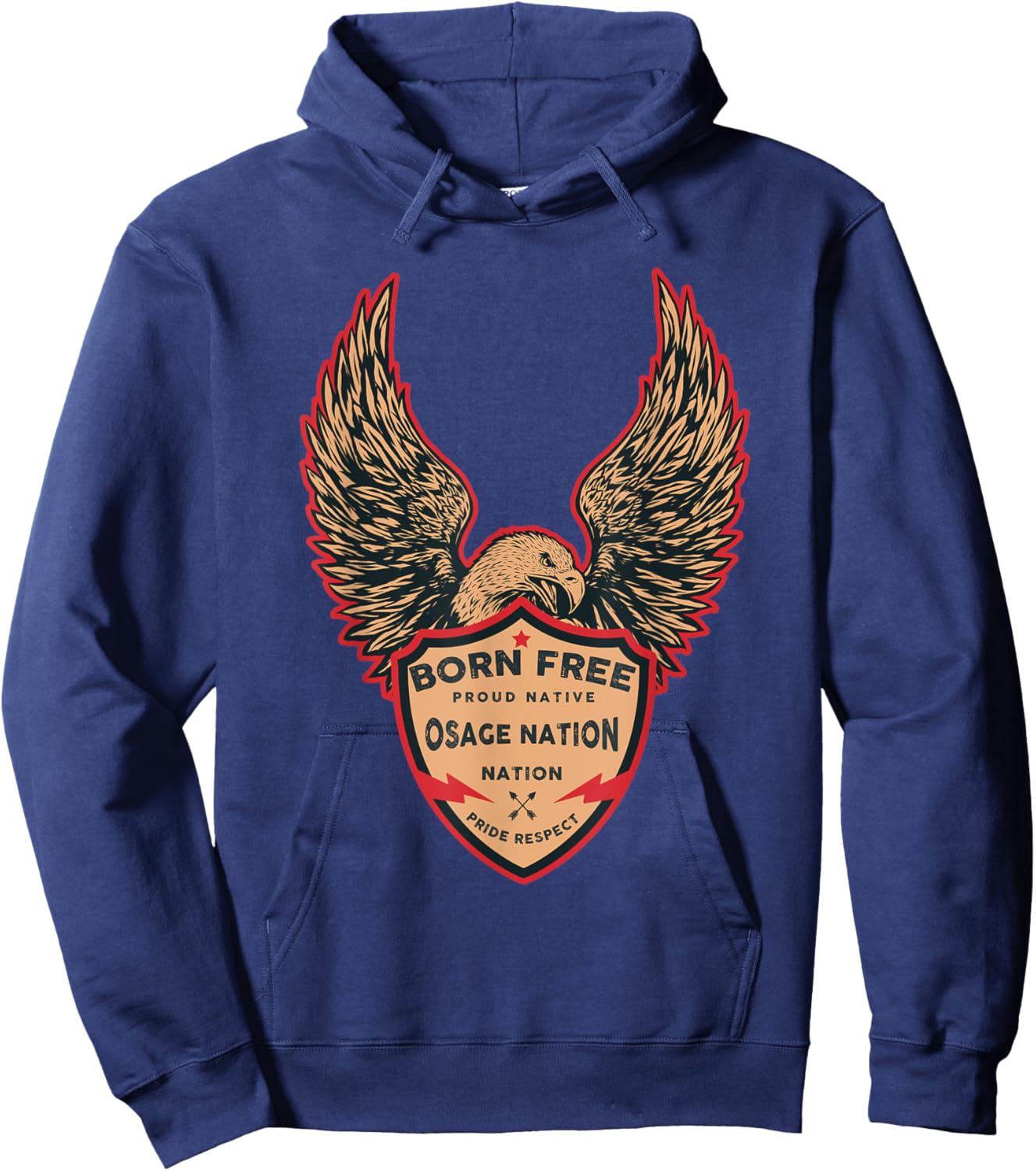 Osage Nation Native American Indian Born Freedom Eagle Hoodie - Hoodie | Navy