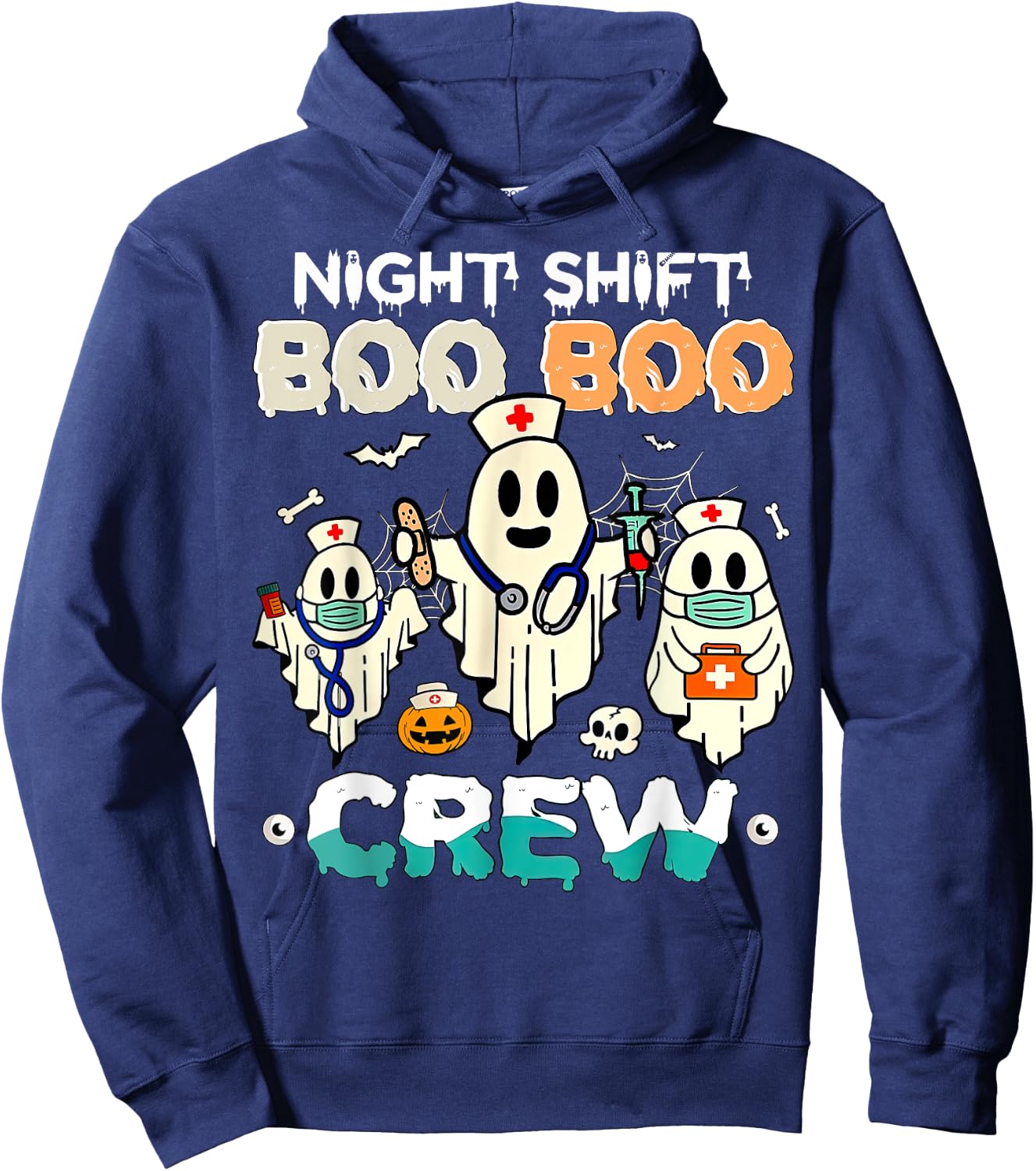 Night Shift Boo Boo Crew Nurse Ghost Halloween Nurses RN Hoodie - Hoodie | Navy