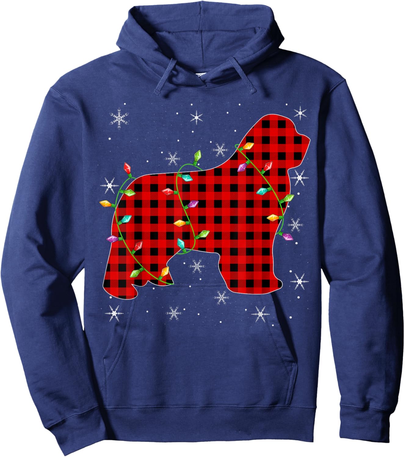 Buffalo Plaid Matching Newfoundland Dog Christmas Pajama Men Women Kids Hoodie - Hoodie | Navy
