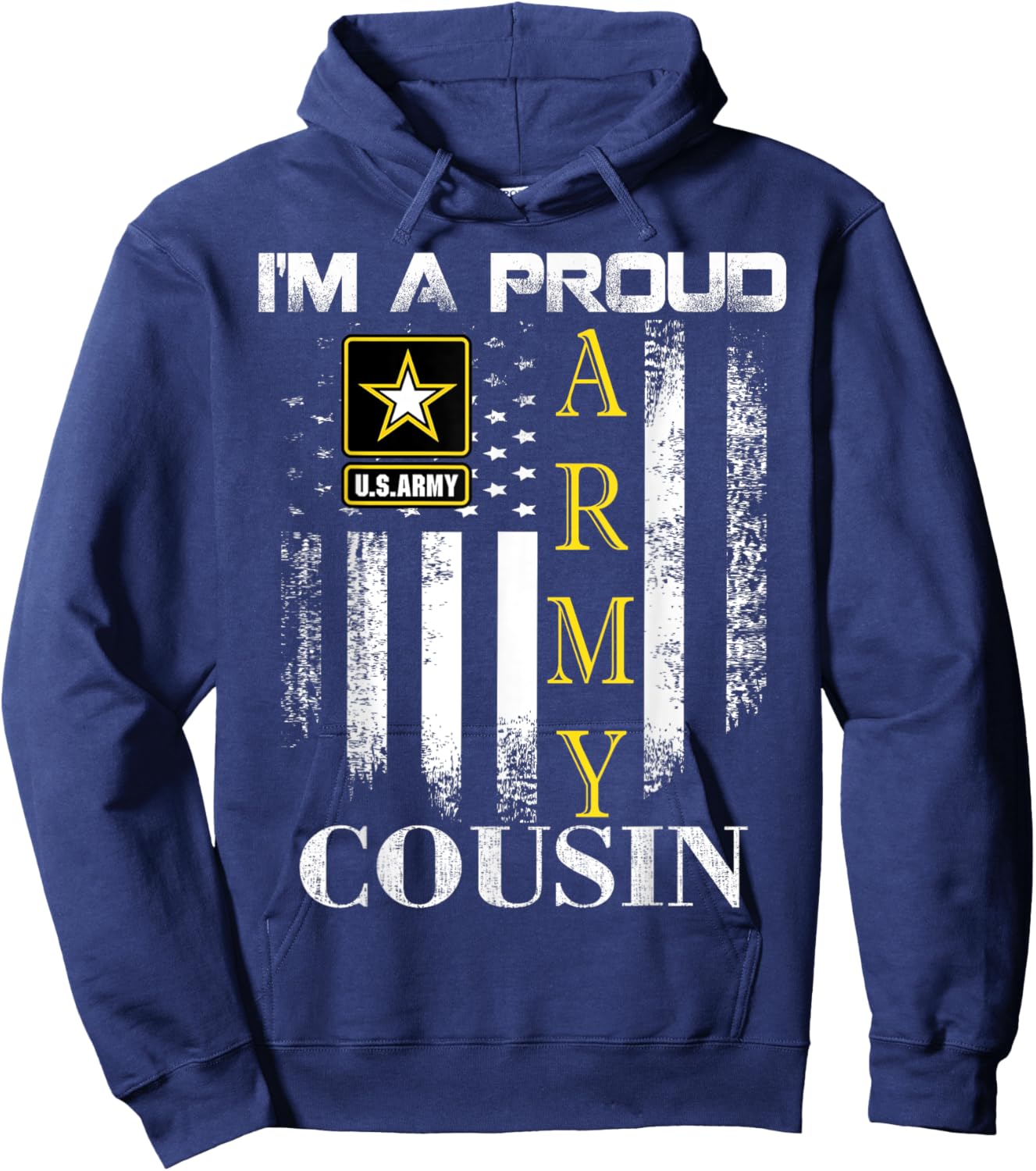 Vintage I'm A Proud Army Cousin With American Flag Gift Hoodie - Hoodie | Navy