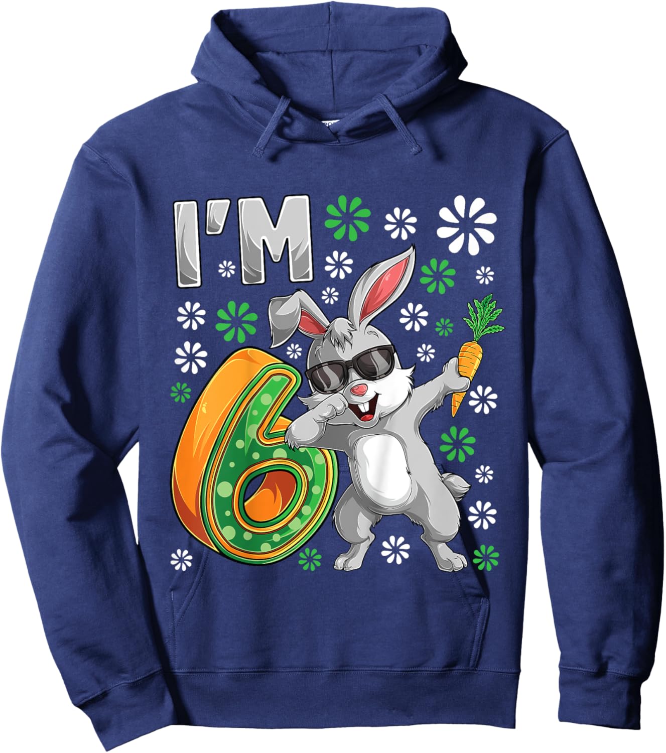 6 Year Old Bunny 6th Birthday Party Dabbing Bunny Lover Hoodie - Hoodie | Navy