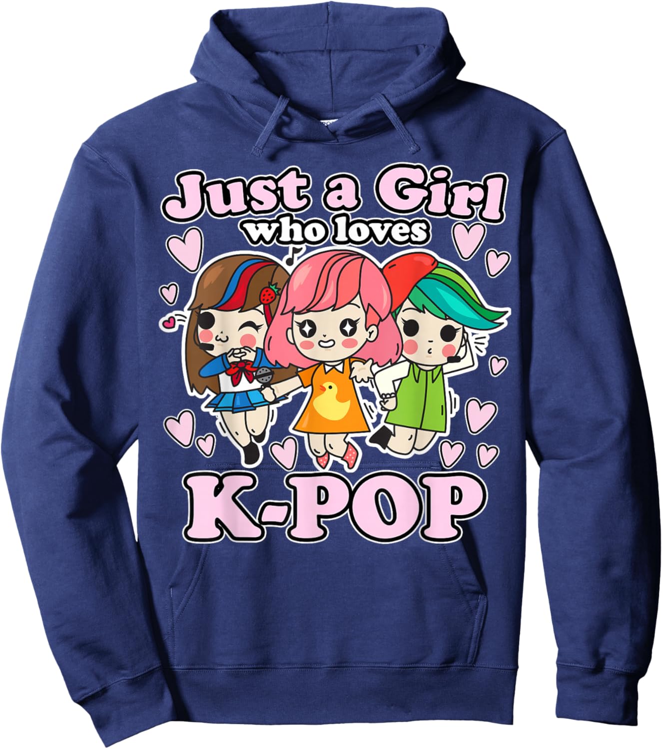 K-Pop Korean Popular Music Saranghae Merchandise -Adults Black Cotton Blend K-Pop themed Hoodie - Hoodie | Navy