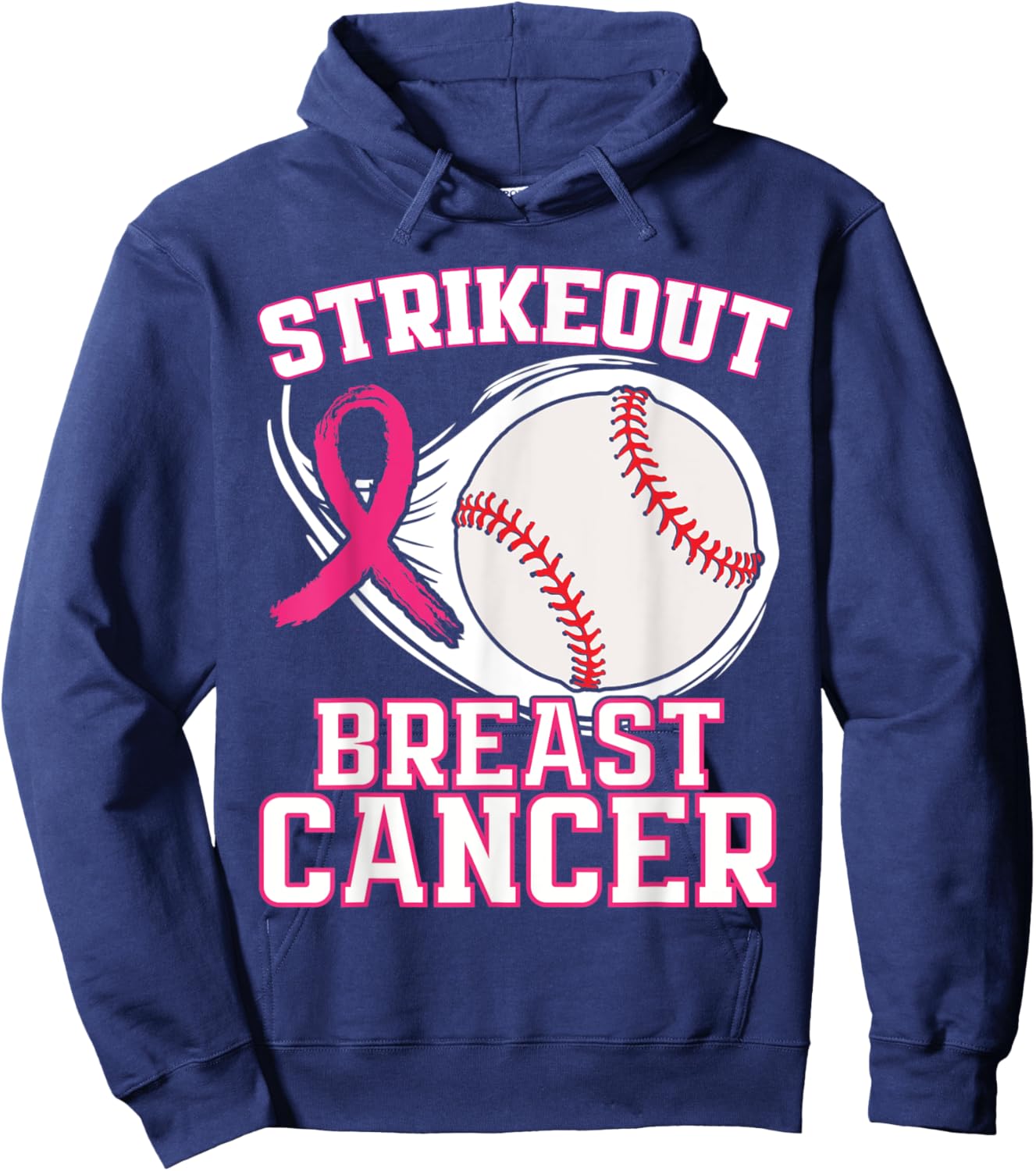 Strike Out Breast Cancer Awareness - Baseball Pink Ribbon Hoodie - Hoodie | Navy