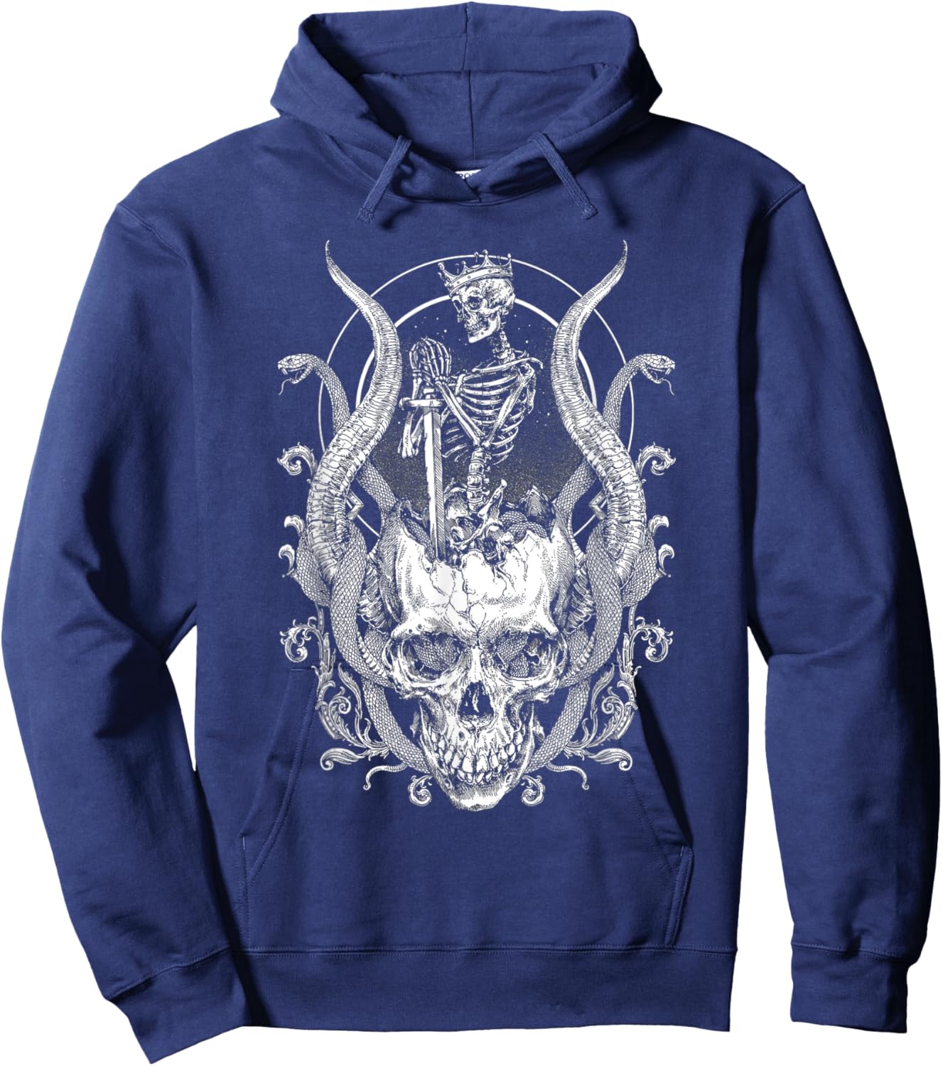 King Skull Skeleton Satanic Snake Gothic Horror Halloween Hoodie - Hoodie | Navy
