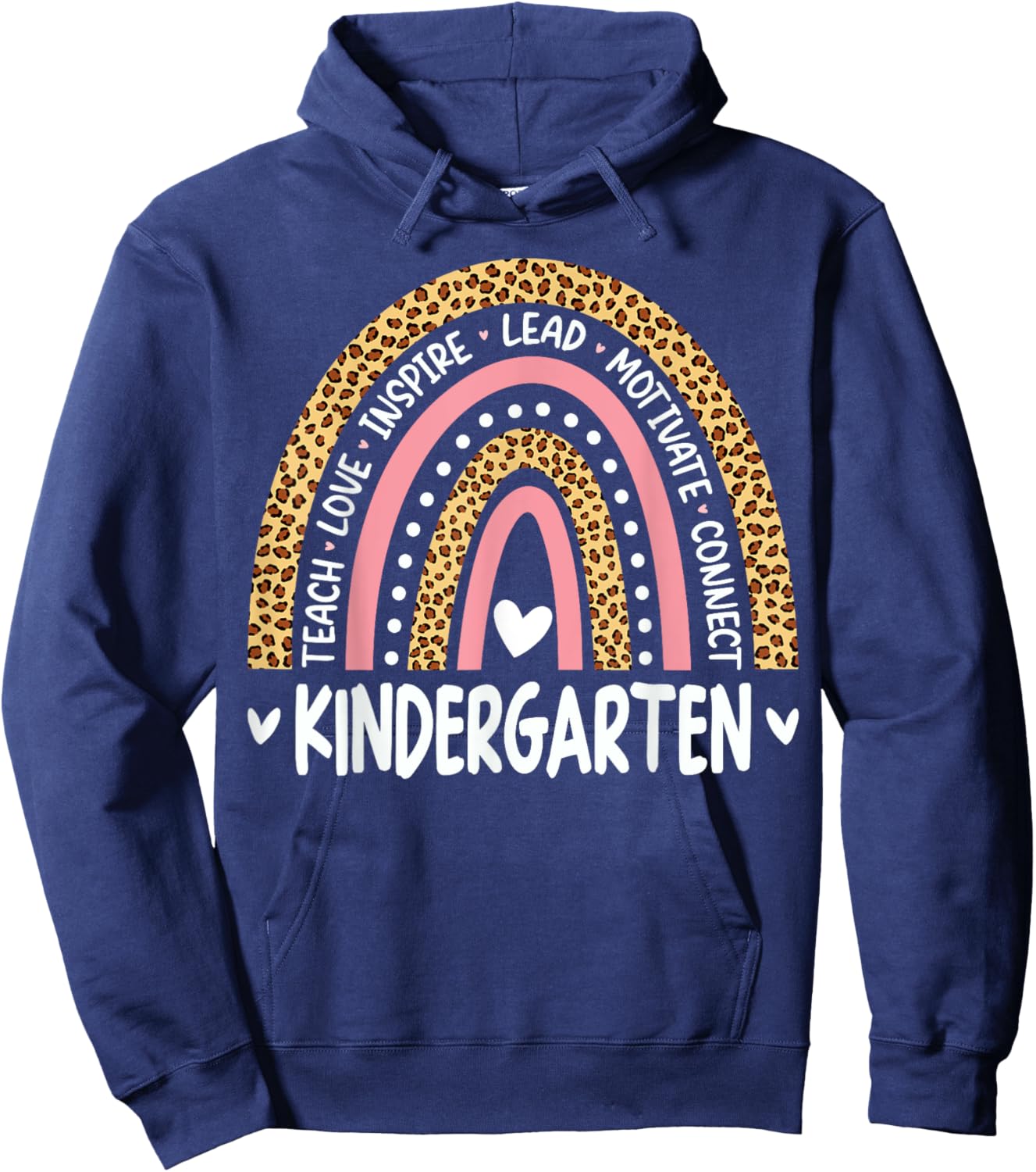 Kindergarten Rainbow Leopard Print Teacher Team Kinder Squad Women Kids Hoodie - Hoodie | Navy