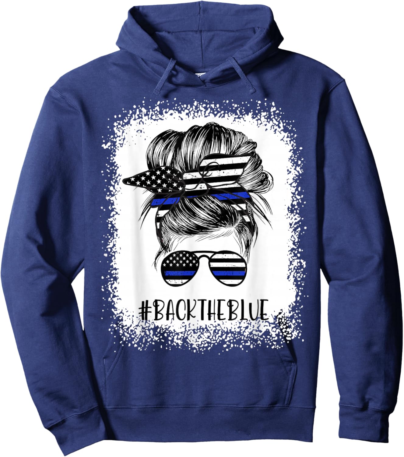 Back The Blue Bleached Messy Bun The Blue Line Flag Small Hoodie - Hoodie | Navy