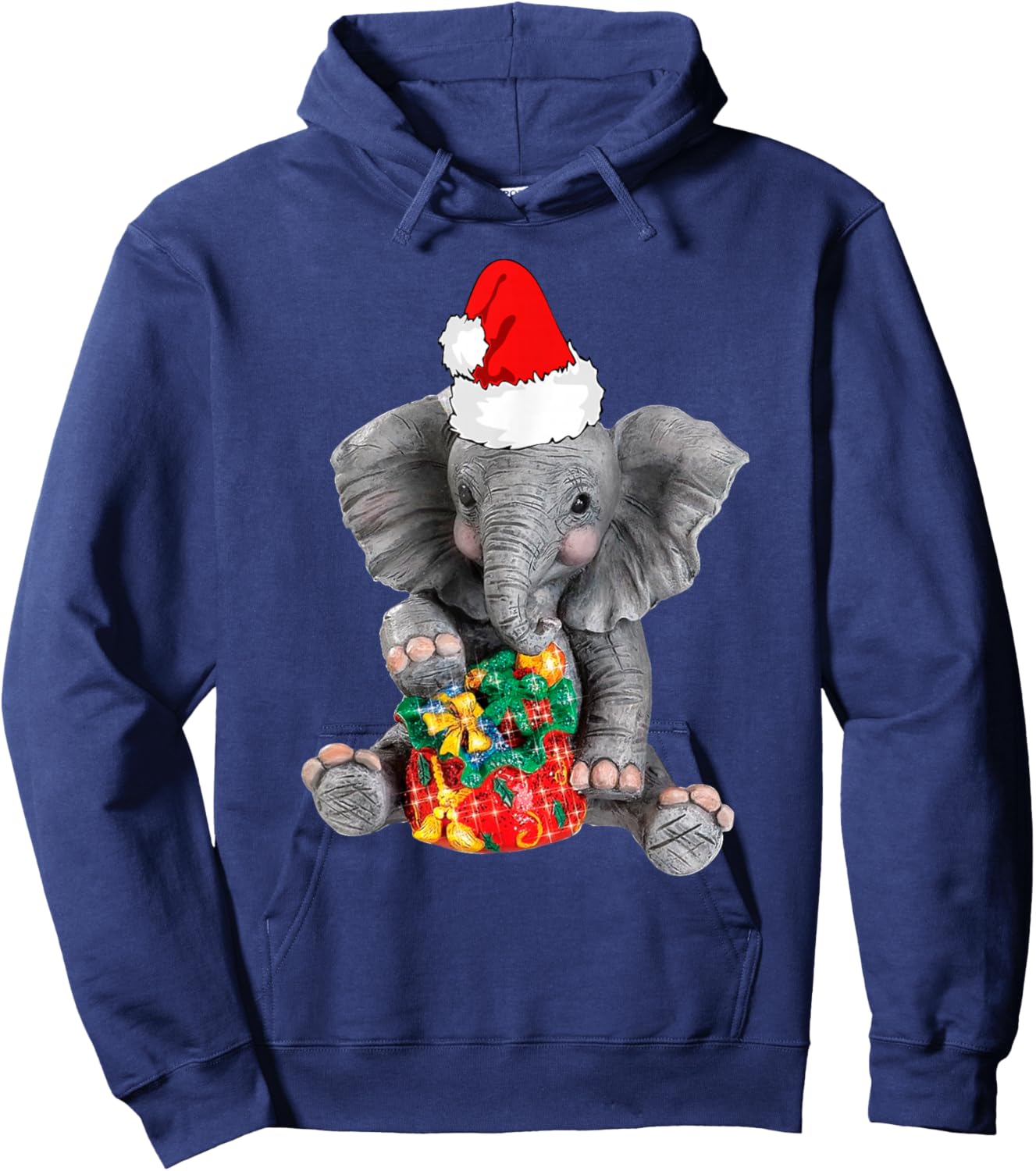 Christmas Elephant Pajamas Elephant In Santa Hat Women KIds Hoodie - Hoodie | Navy