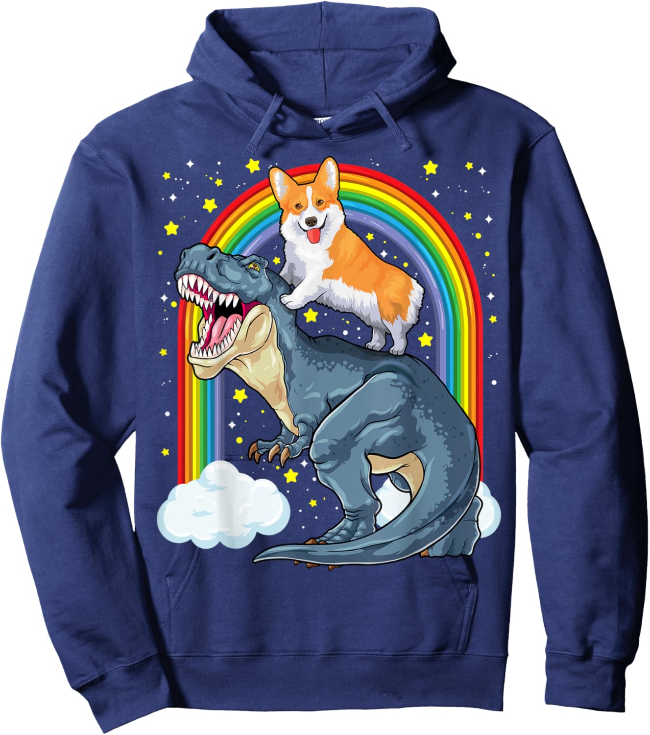 Corgi Riding Dinosaur T Rex Dog Funny Corgi Space Kids Boys Hoodie - Hoodie | Navy