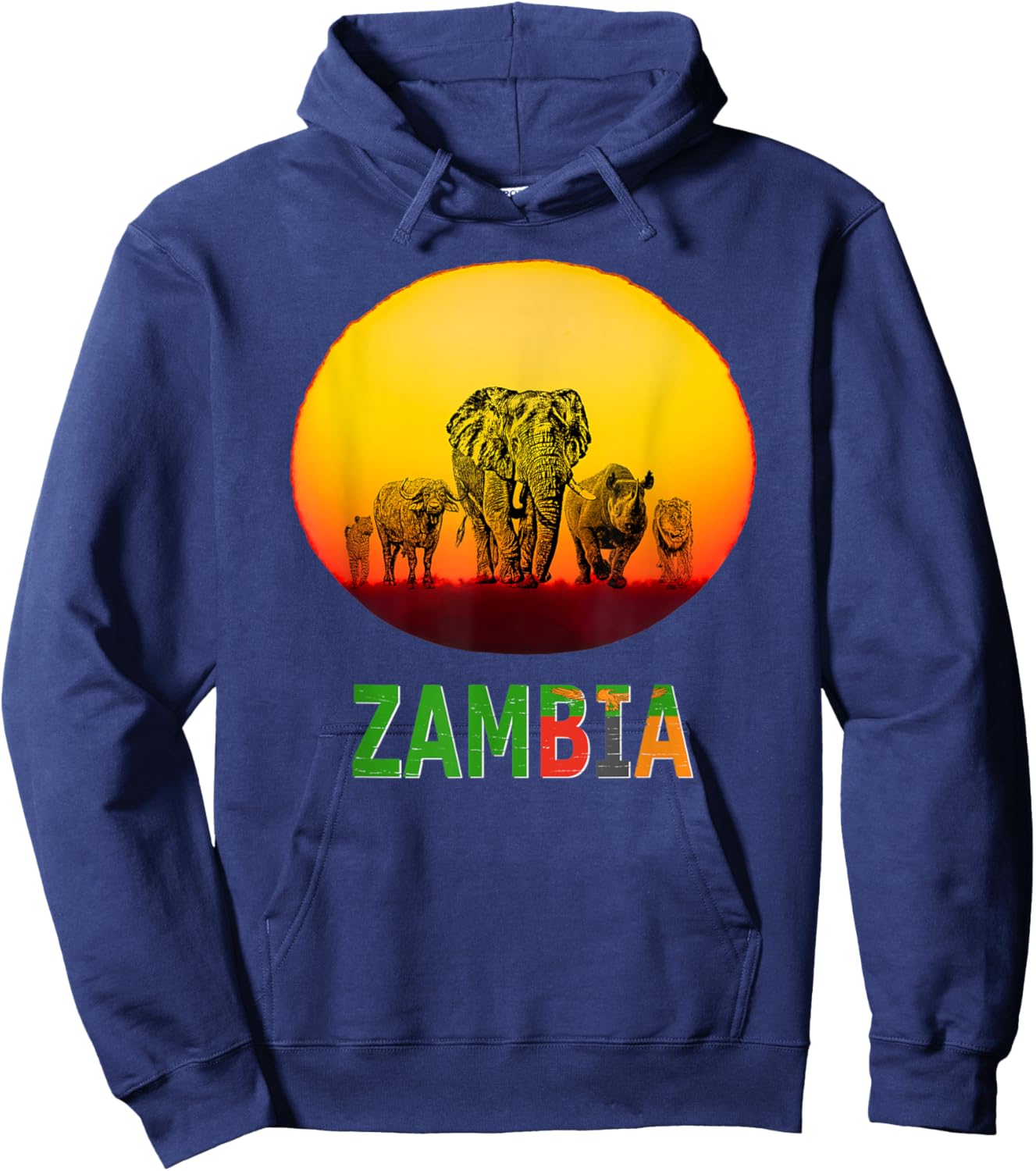 Big Five at Sunset Zambia Pride Hoodie - Hoodie | Navy