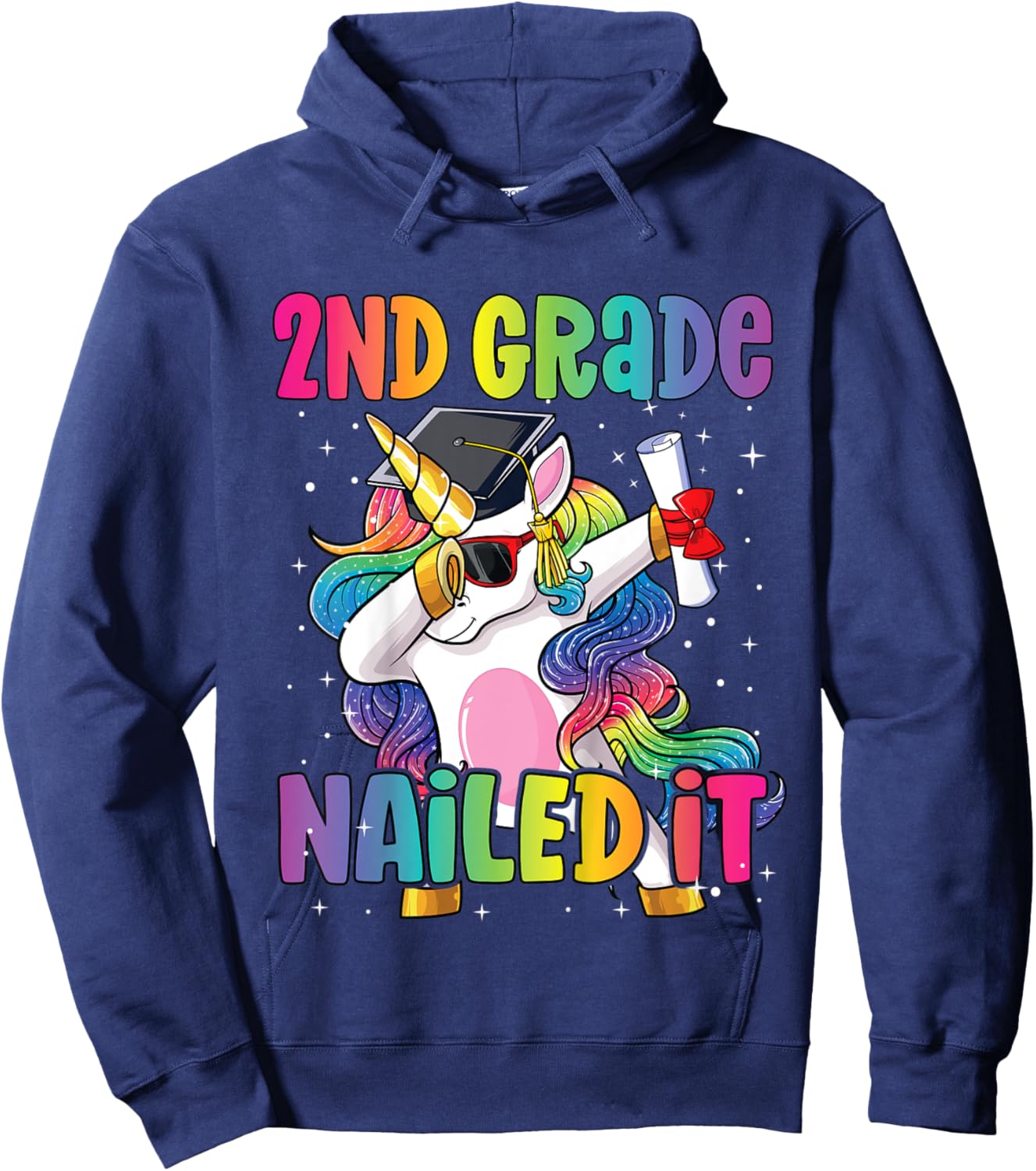 Kids 2nd Grade Graduation Dab Unicorn Nailed It Second Graduate Hoodie - Hoodie | Navy