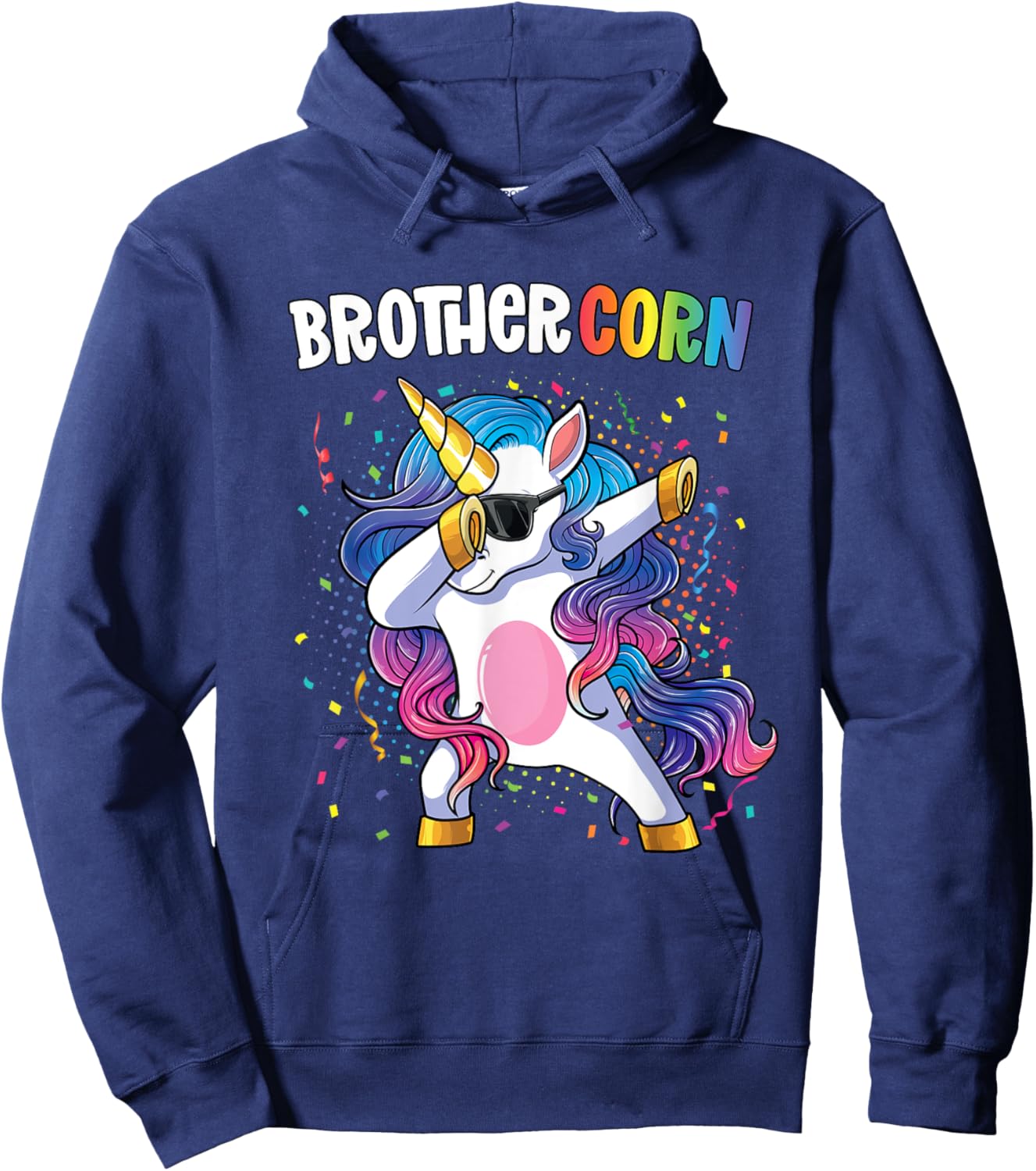 Brothercorn Boys Unicorn Birthday Dabbing Unicorn Brother Hoodie - Hoodie | Navy