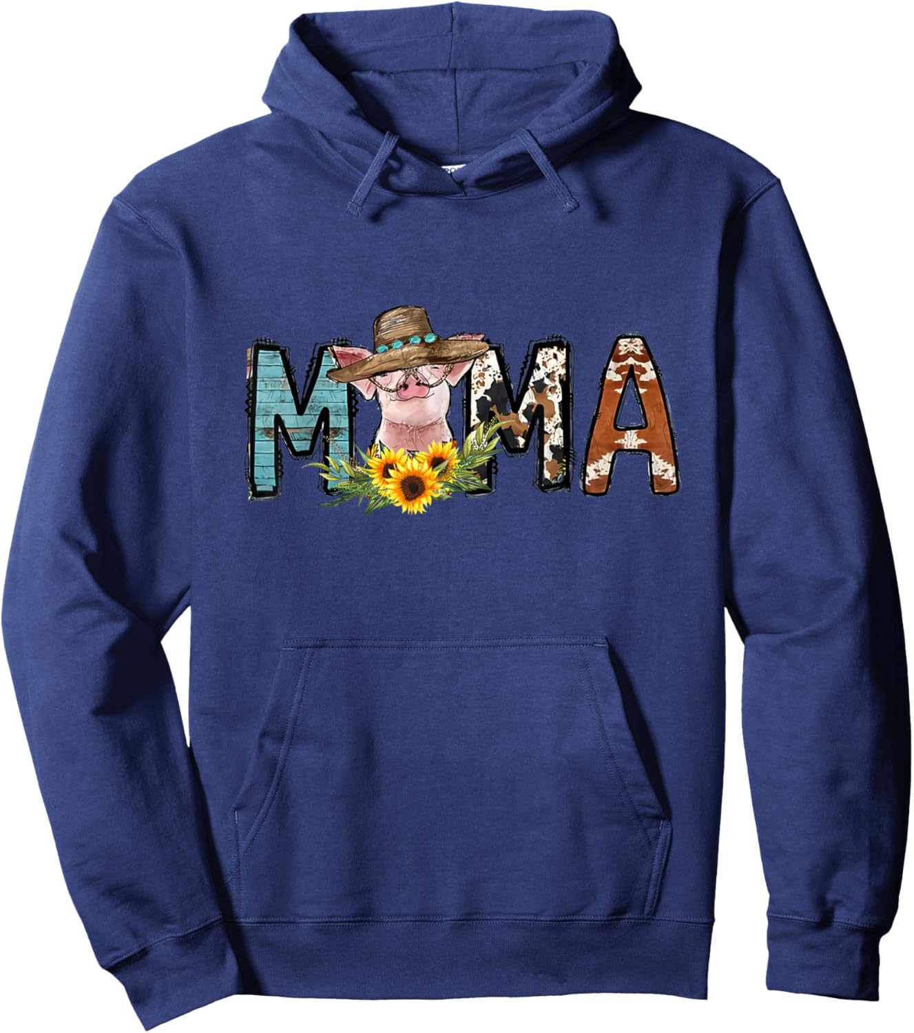 Pig Mama Pig Mom Sunflower Country Farm Life Cowhide Hoodie - Hoodie | Navy