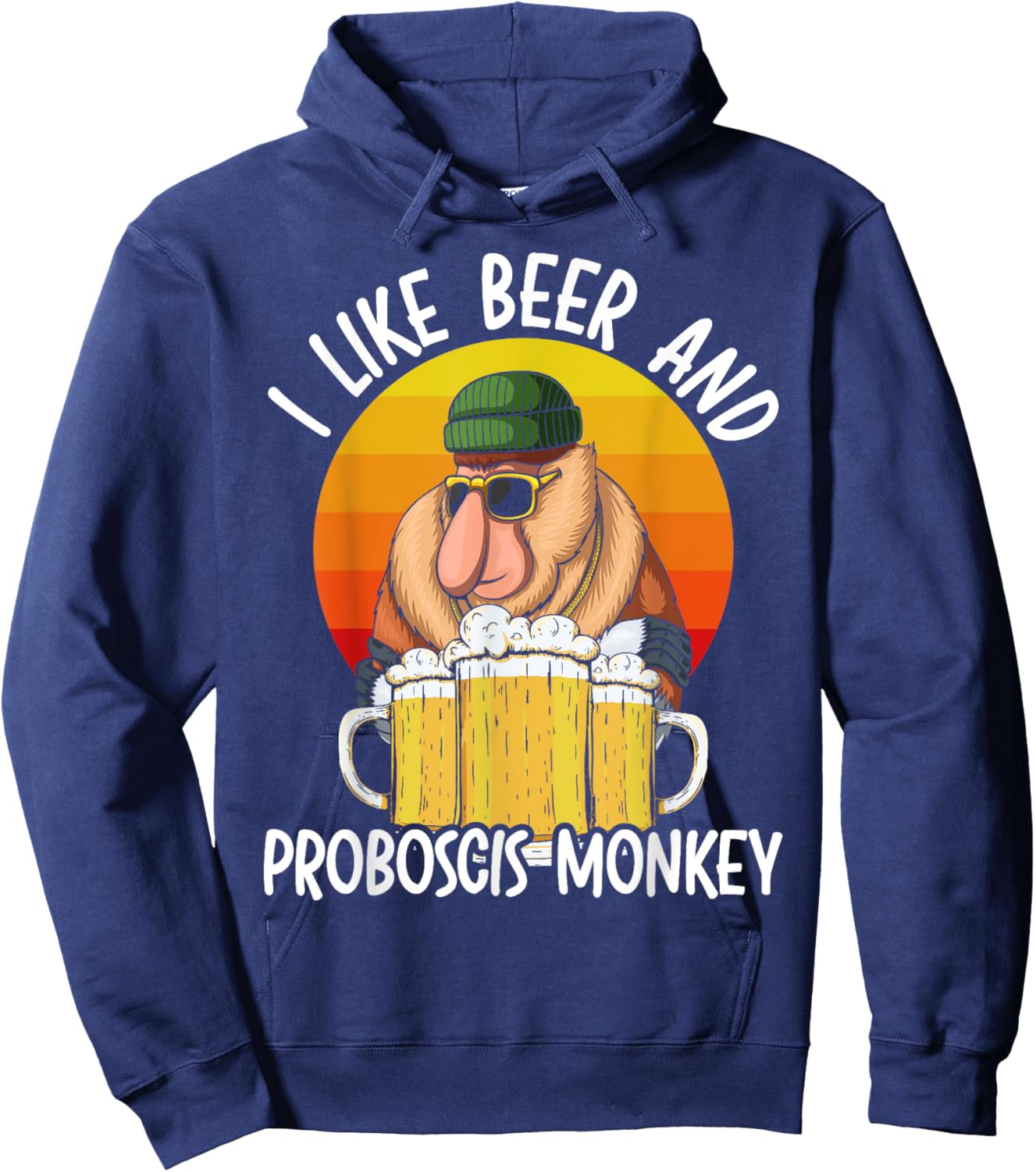 I Like Beer And Proboscis Monkey Wildlife Animal Zookeeper Hoodie - Hoodie | Navy