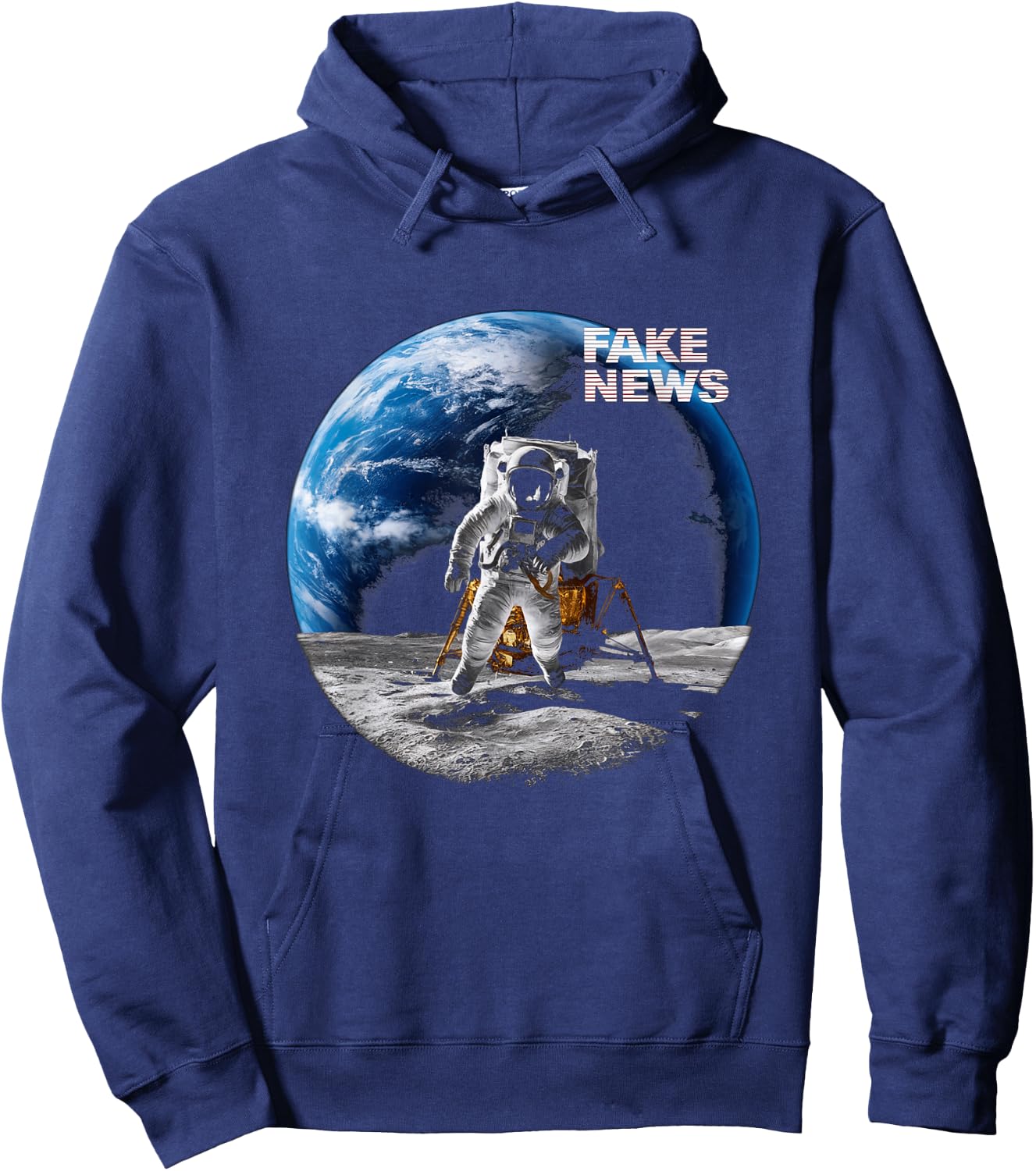 Moon Landing Fake News Vintage Moon Landing Conspiracy Hoodie - Hoodie | Navy