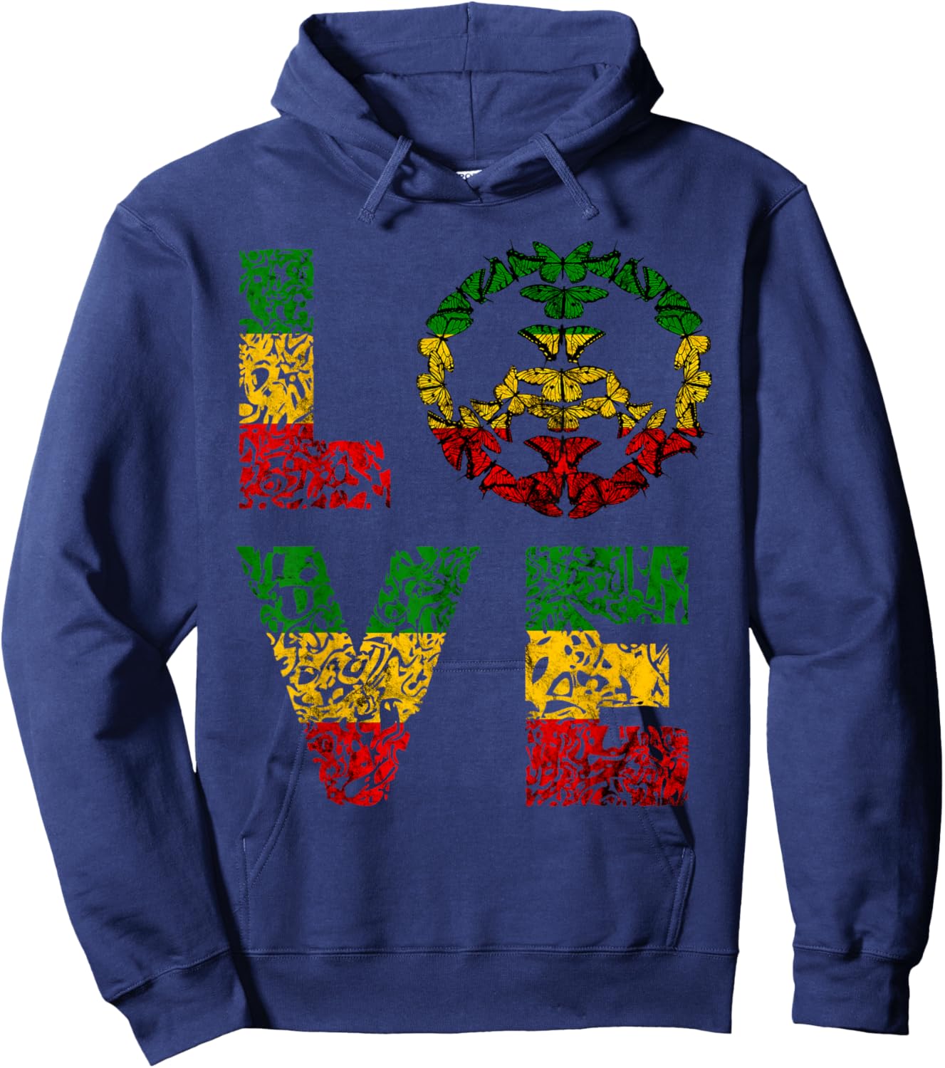 Love Butterfly Peace Symbol Reggae Rastafari Reggaeton Hoodie - Hoodie | Navy