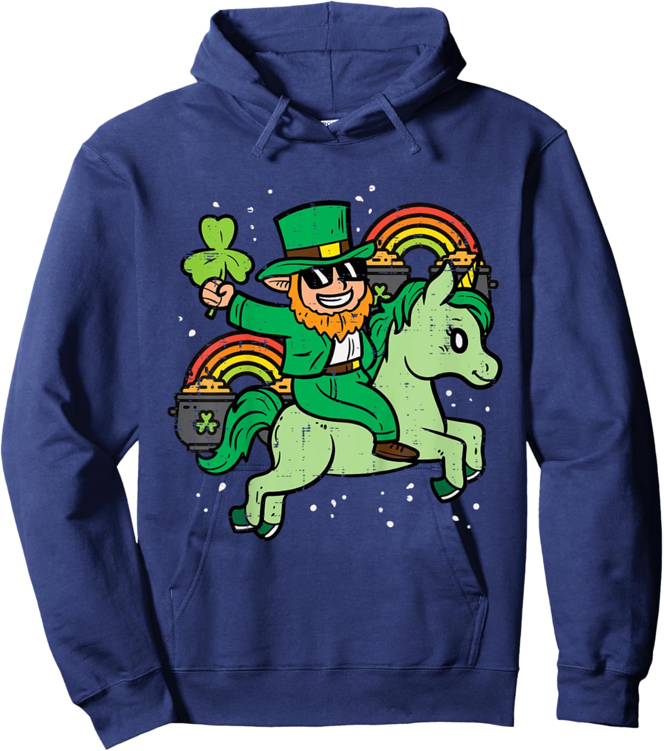 Kids Leprechaun Unicorn Rainbow Cute St Patricks Day Girls Kids Hoodie - Hoodie | Navy