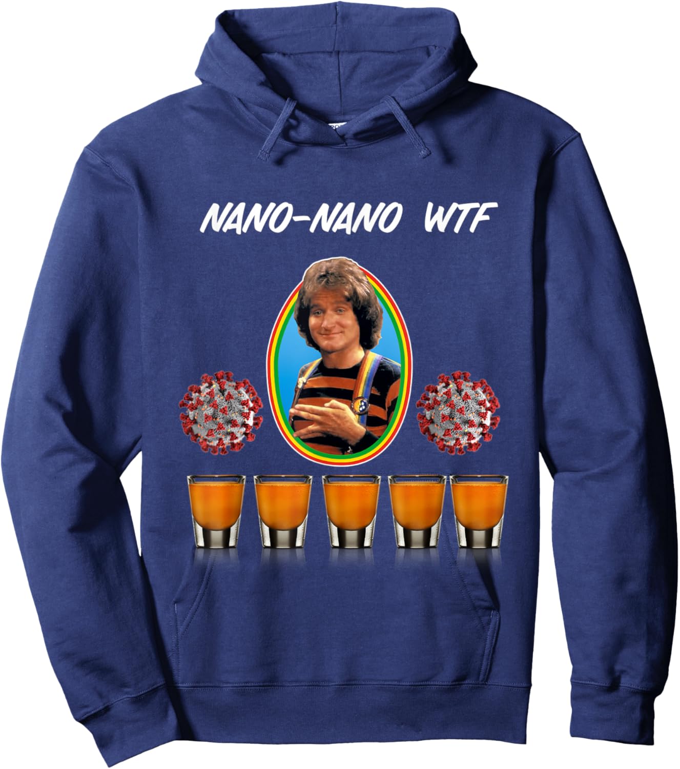 Funny Mork Drinking Shots 80s Mindy Sarcasm Novelty Hoodie - Hoodie | Navy