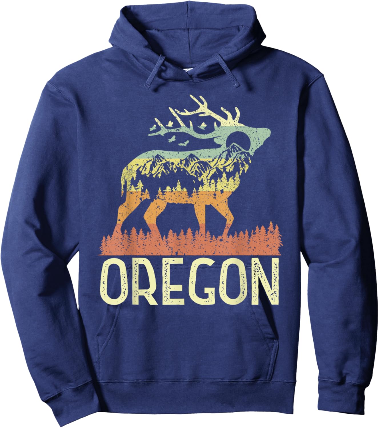 Oregon Retro Mountain Vintage Elk Hiking Men Women Kids Gift Hoodie - Hoodie | Navy