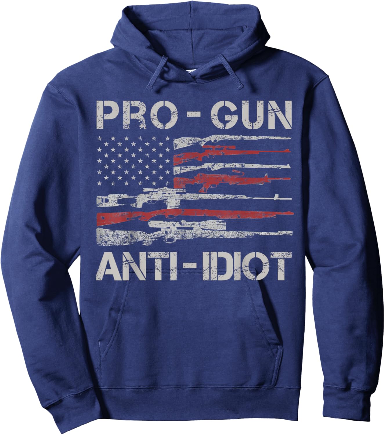 Pro Gun Anti Idiot Shirt Vintage USA Flag 2nd Amendment Hoodie - Hoodie | Navy
