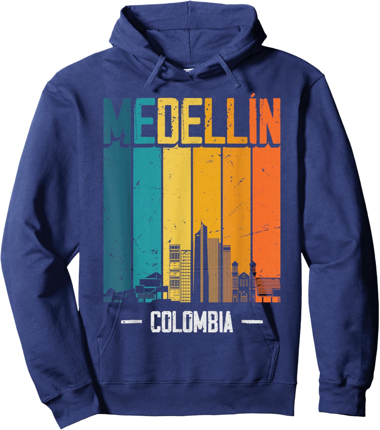 Medellin Colombia Retro Vintage Sunset Skyline Medellin Hoodie - Hoodie | Navy