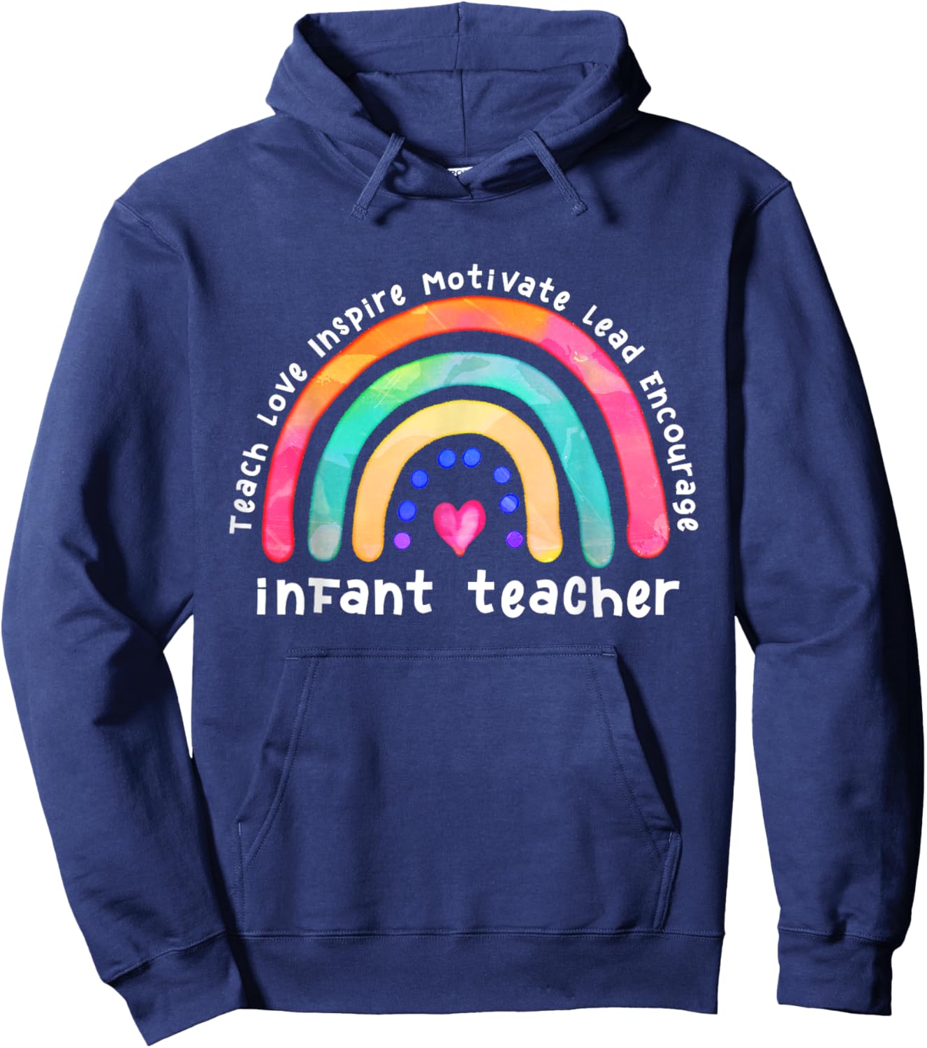 Infant Teacher Watercolor Rainbow Daycare Provider Hoodie - Hoodie | Navy