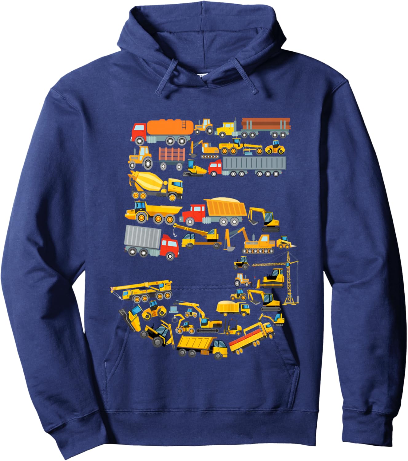5th Birthday Boy Construction Excavator Vehicles 5 Years Hoodie - Hoodie | Navy