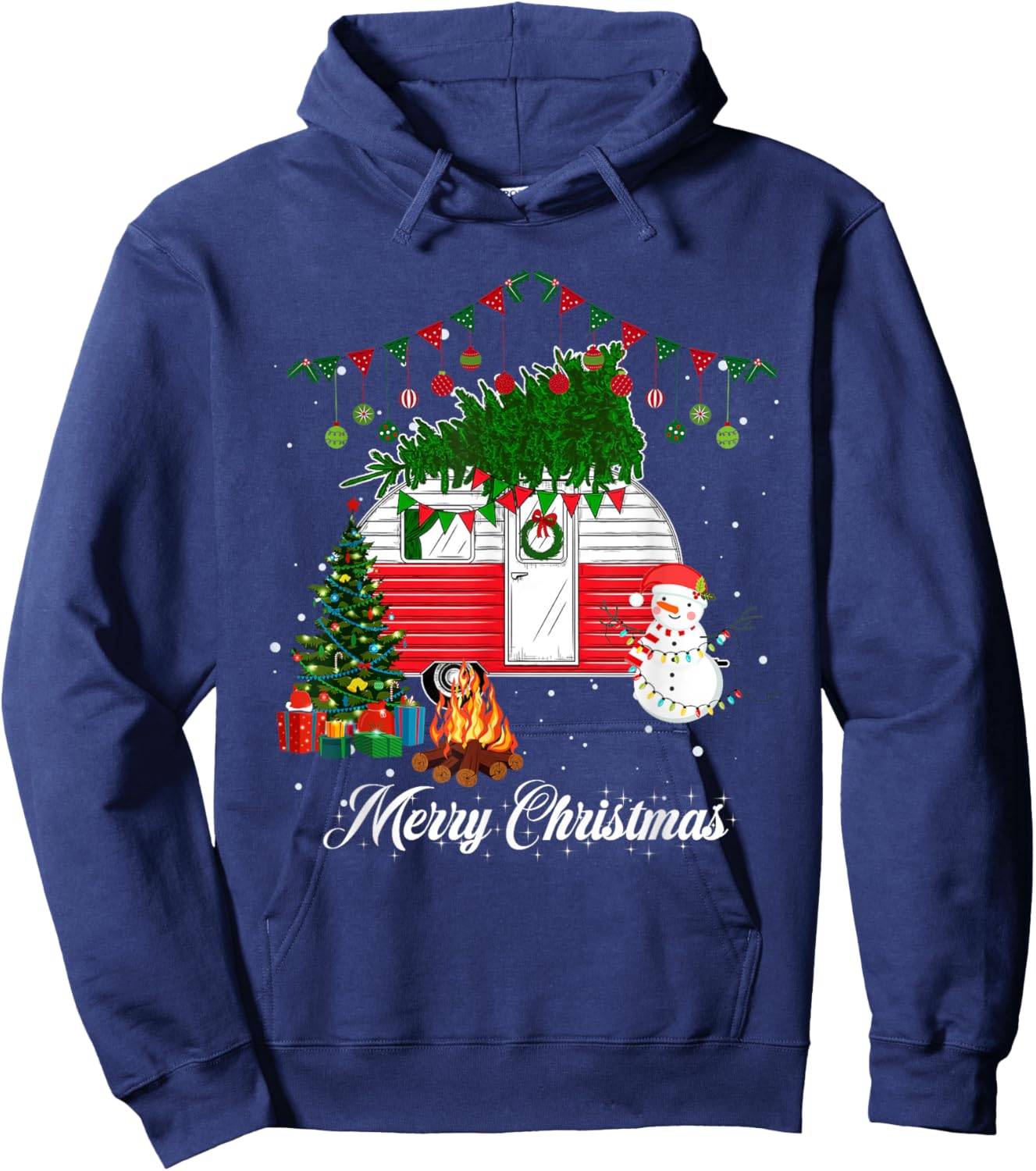 Camper Christmas Tree Matching Family Christmas Pajama Hoodie - Hoodie | Navy