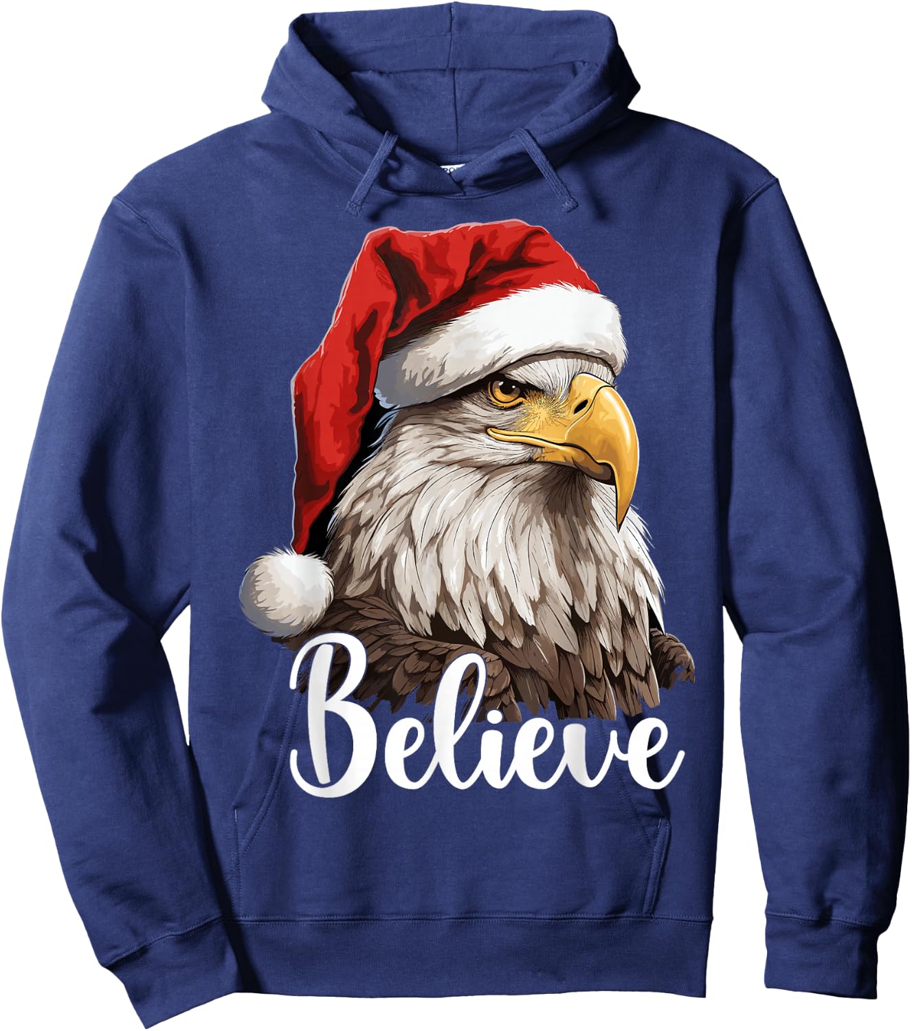 Patriotic Bald Eagle Christmas Santa Hat Believe Kids Men Hoodie - Hoodie | Navy