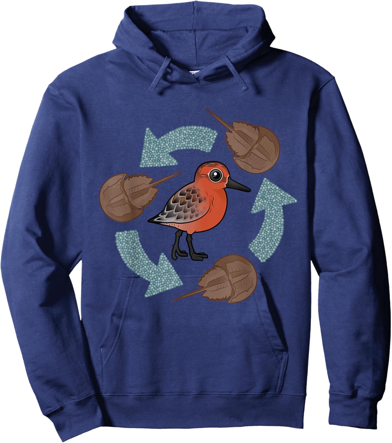 Horseshoe Crab Eggs - Red Knot Circle of Life Cartoon Bird Hoodie - Hoodie | Navy