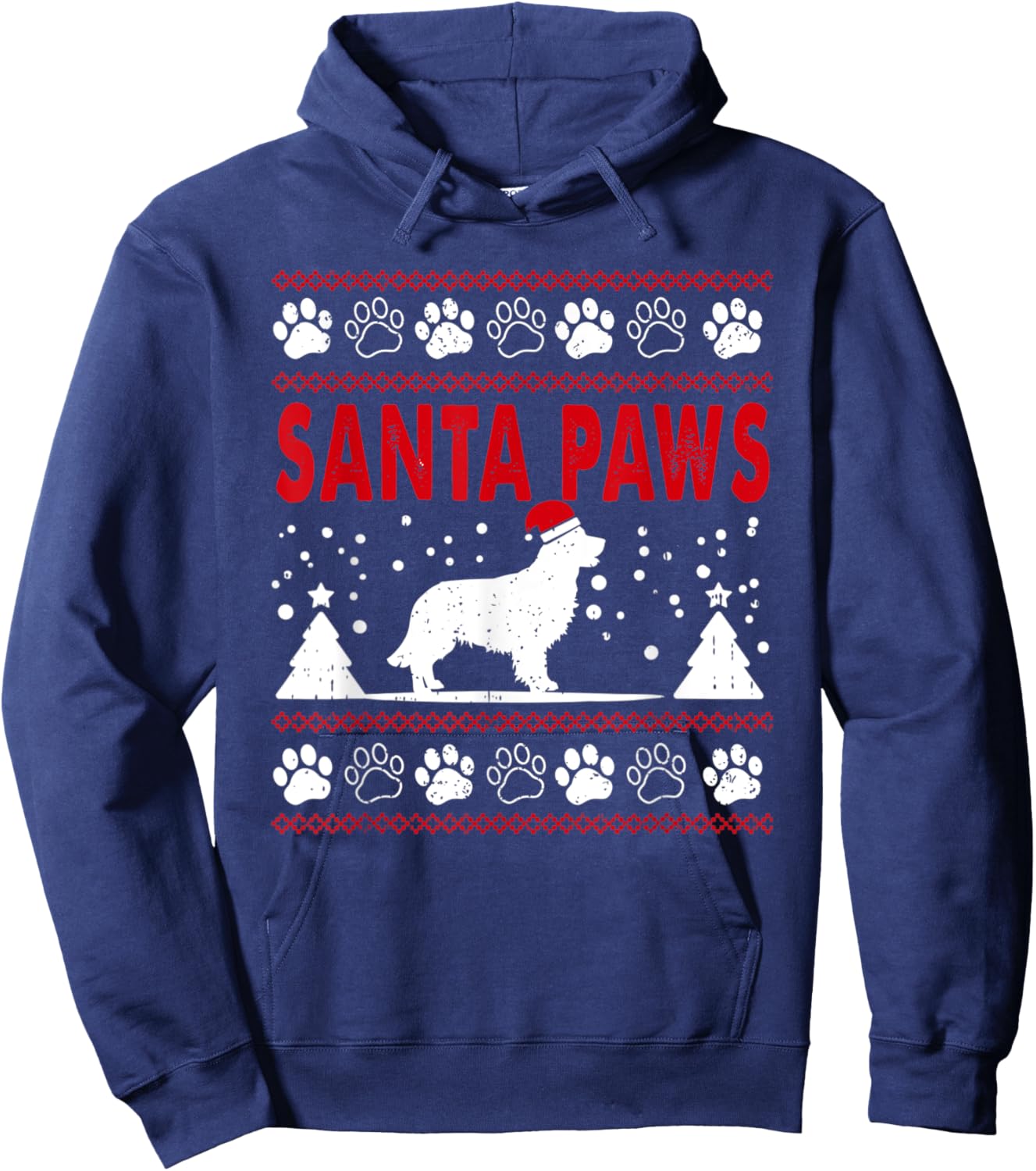 Santa Paw Golden Retriever Dog Merry Christmas Pajamas Women Kids Hoodie - Hoodie | Navy