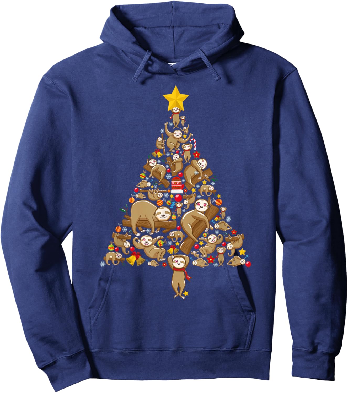 Funny Sloth Christmas Tree Lazy Animal Xmas Women Men Kids Hoodie - Hoodie | Navy