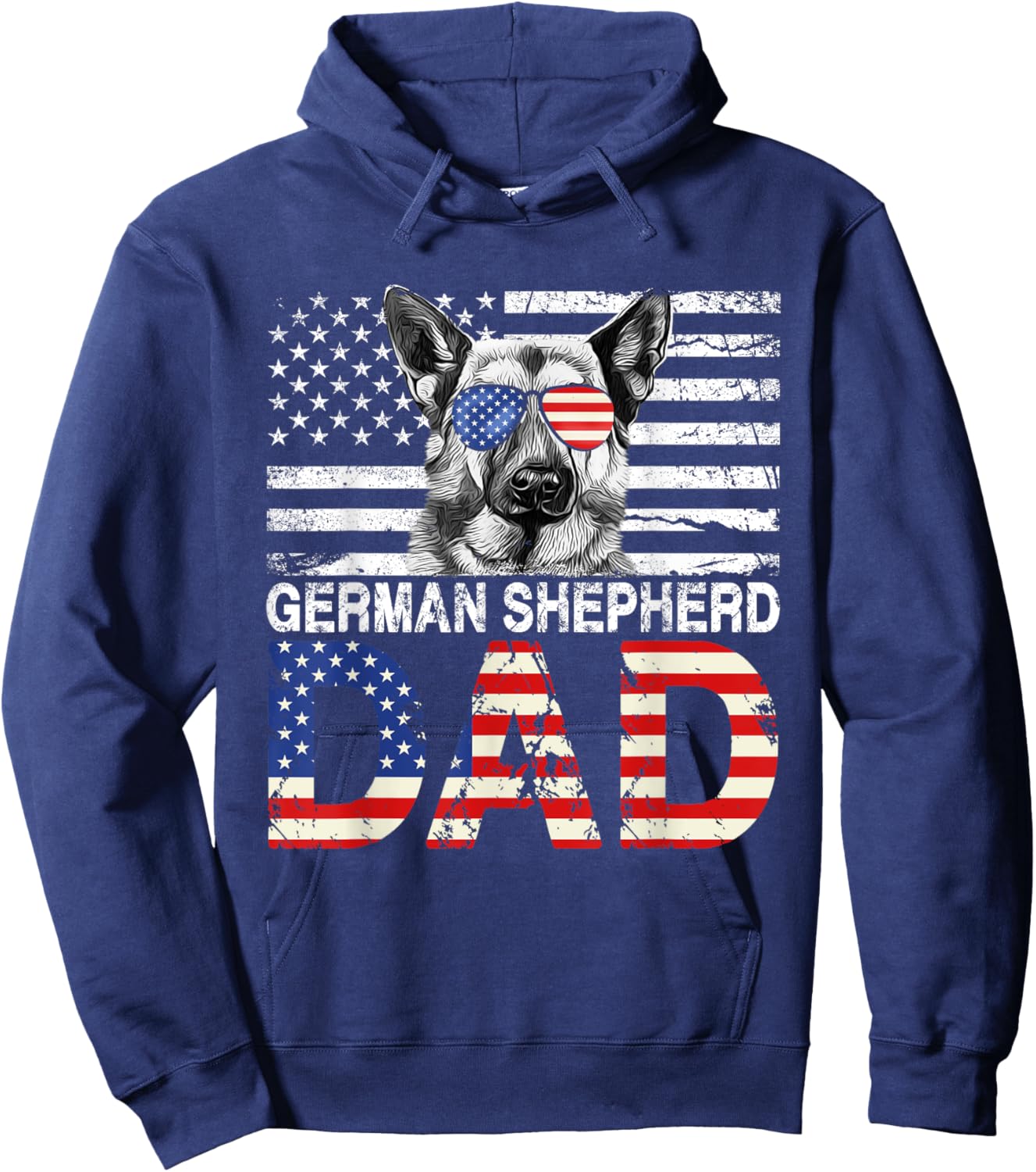 Cool German Shepherd Dad USA Flag Patriotic Fathers Day Hoodie - Hoodie | Navy