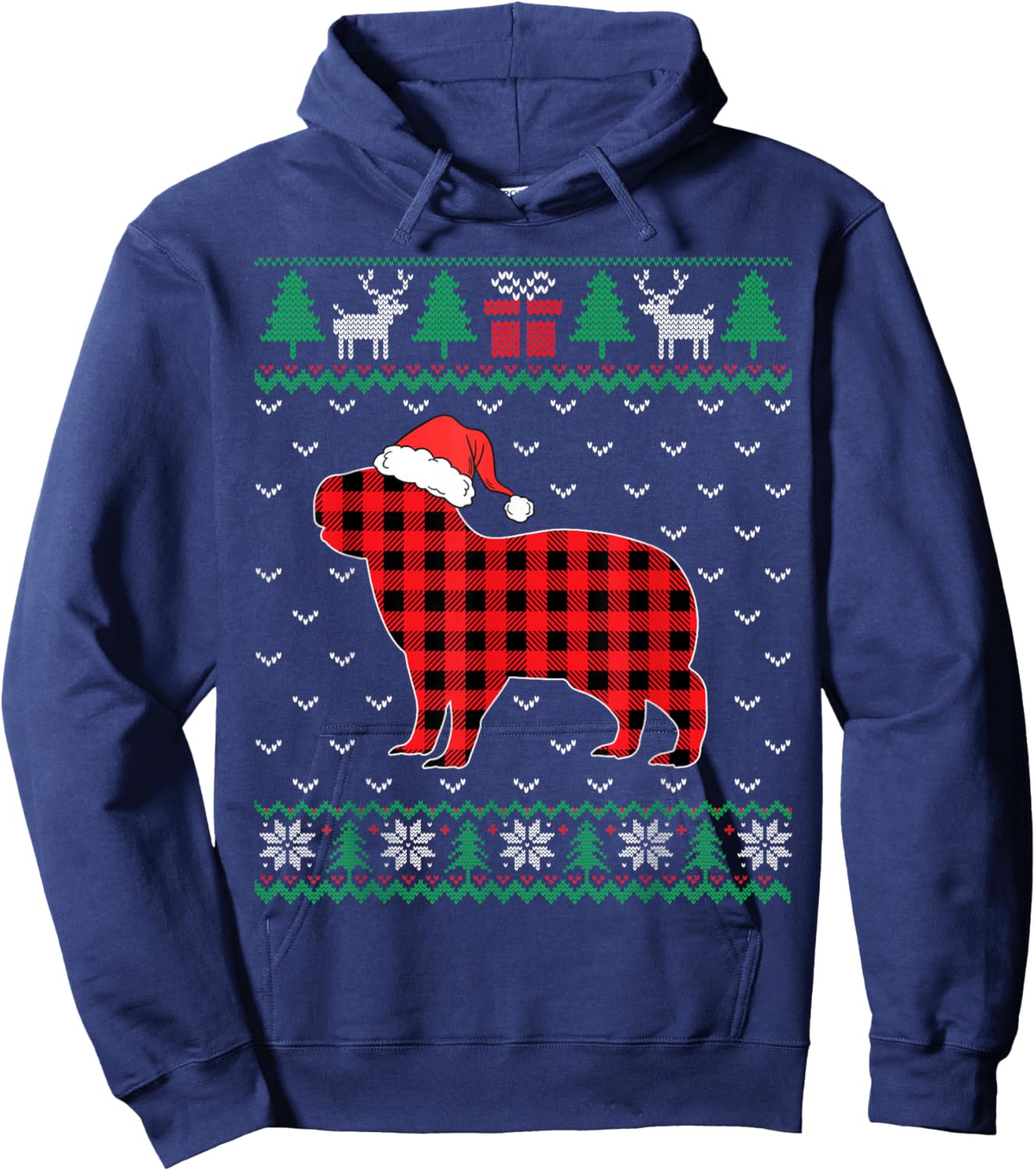 Capybara Red Plaid Ugly Christmas Sweater Matching Pajamas Hoodie - Hoodie | Navy