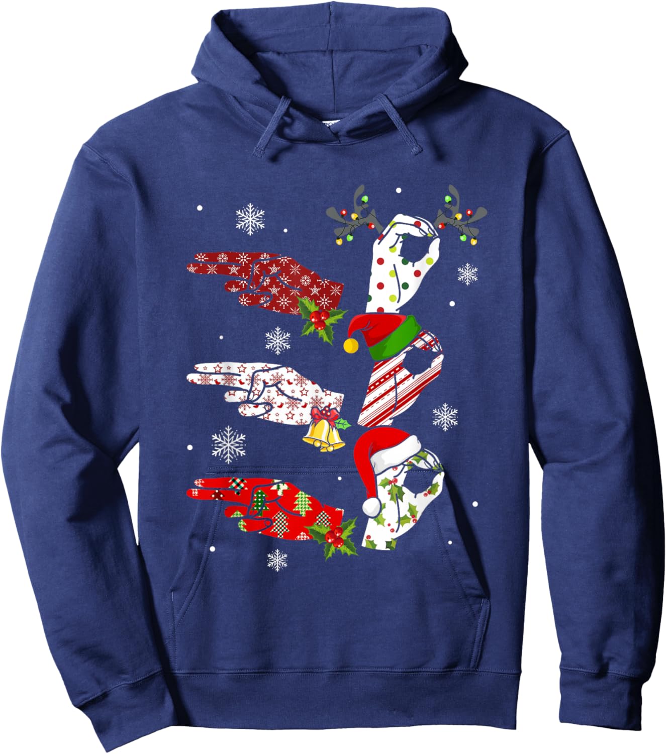 Ho Ho ASL Sign Language Deaf Pride Family Pajamas Christmas Hoodie - Hoodie | Navy