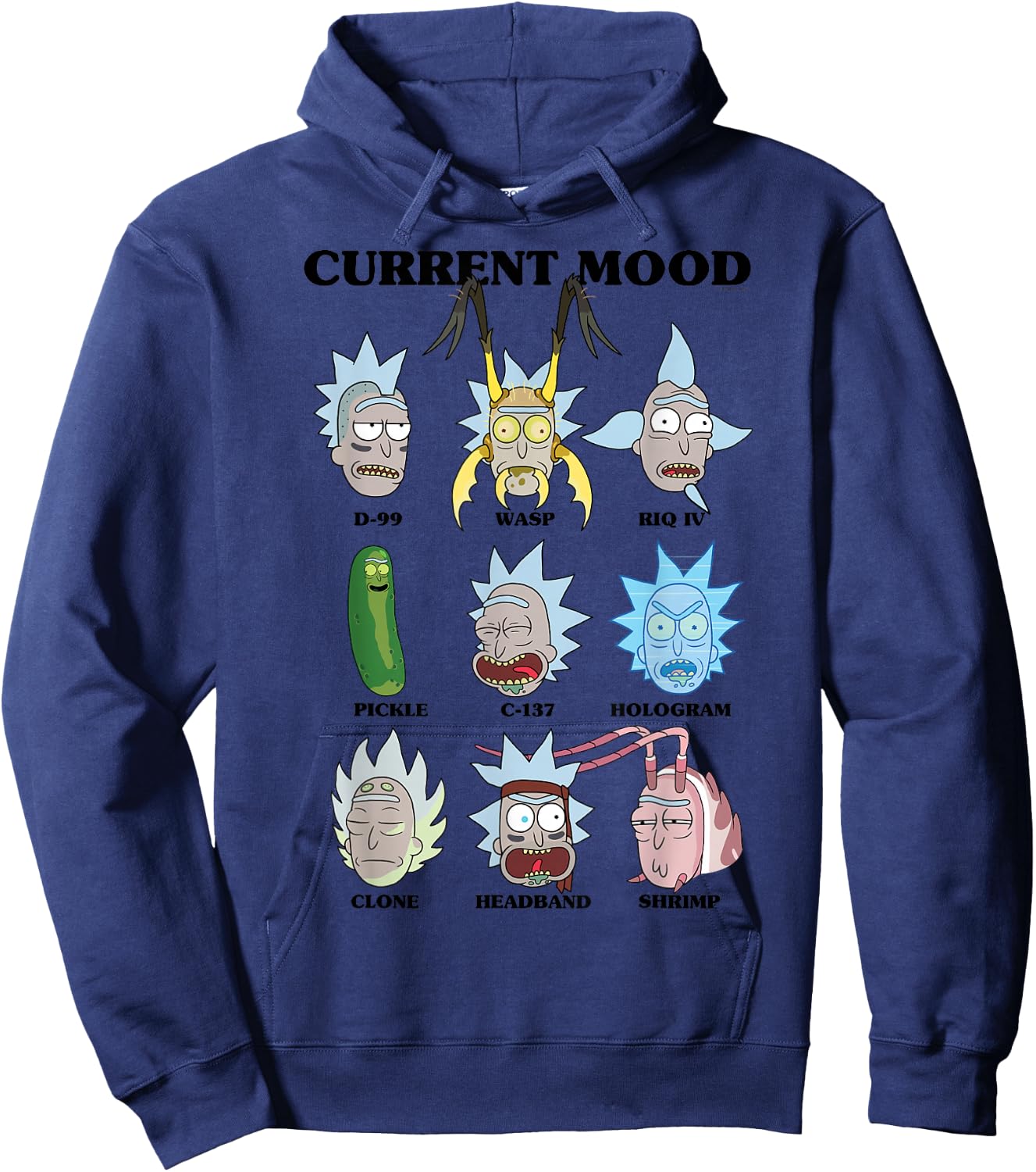 Rick and Morty Alternate Moods Adult Cartoon Fashion Hoodie - Hoodie | Navy