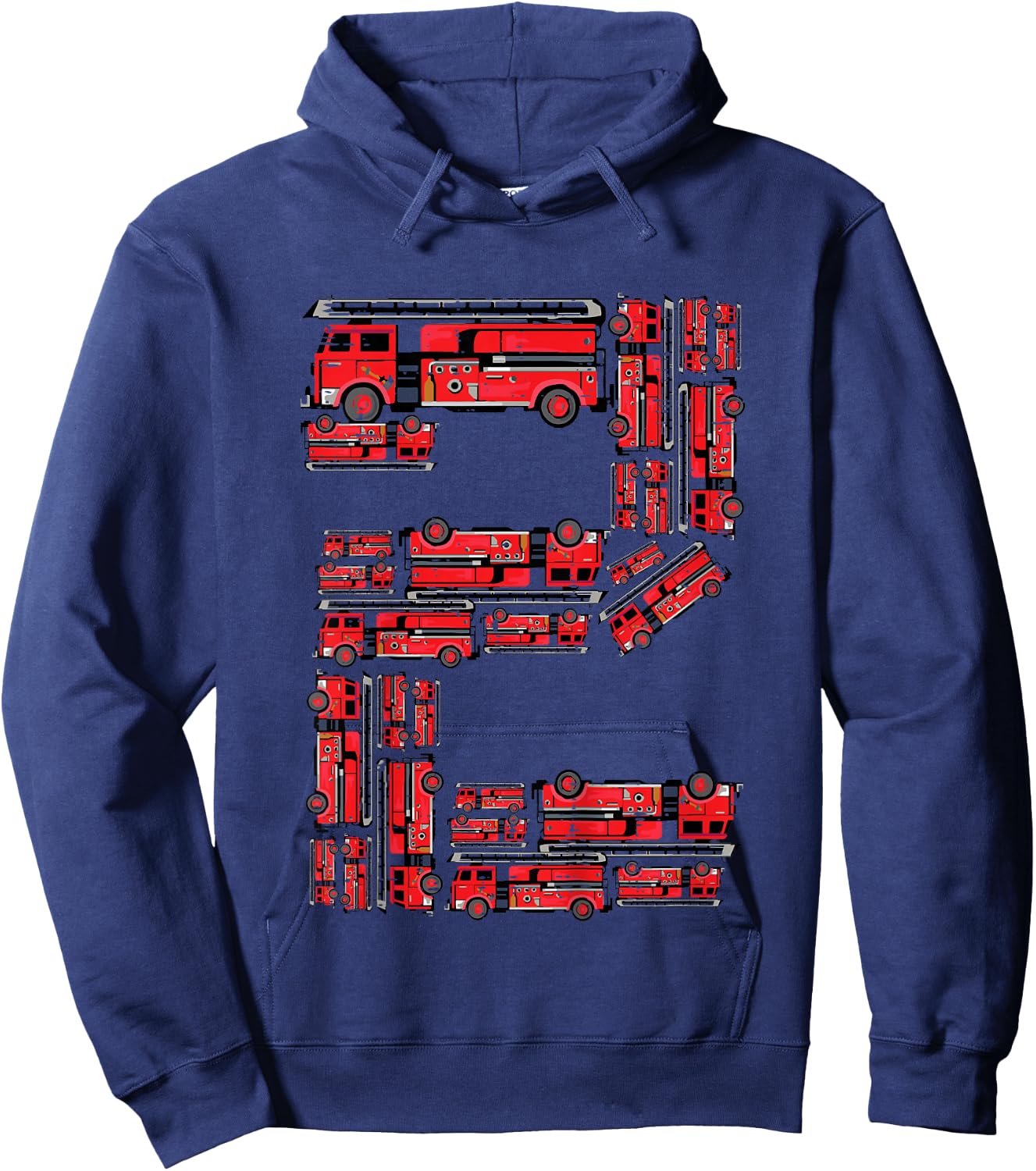 Kids 2nd Birthday Firetrucks 2 Years Old Bday Toddler Boys Kids Hoodie - Hoodie | Navy
