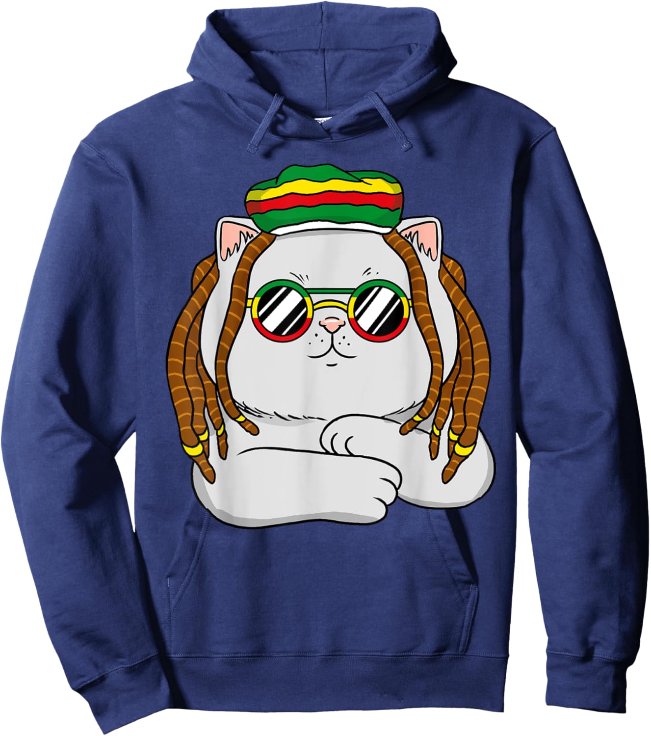 Rasta Cat Funny Kitten, Reggae Rastafarian Jamaican Pride Hoodie - Hoodie | Navy