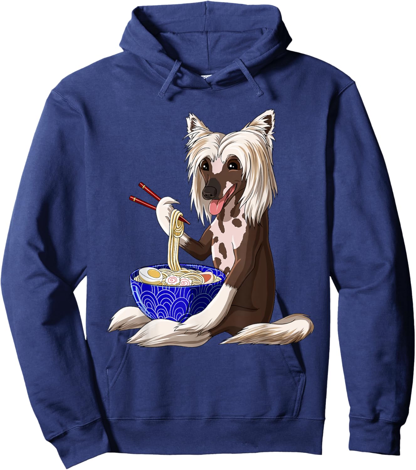 Funny Japanese Kawaii Dog Ramen Noodles Chinese Crested Hoodie - Hoodie | Navy