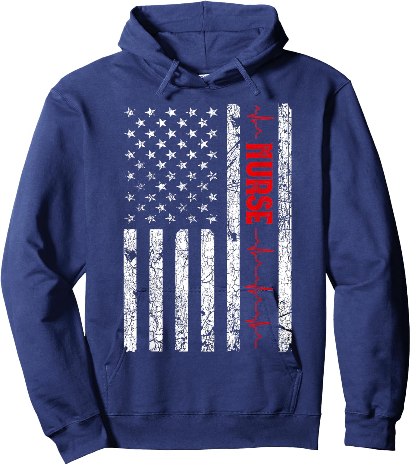 USA Flag Nurse Vintage Patriotic Nurse American Flag - Women's Classic Fit Black Short Sleeve - Small Hoodie - Hoodie | Navy