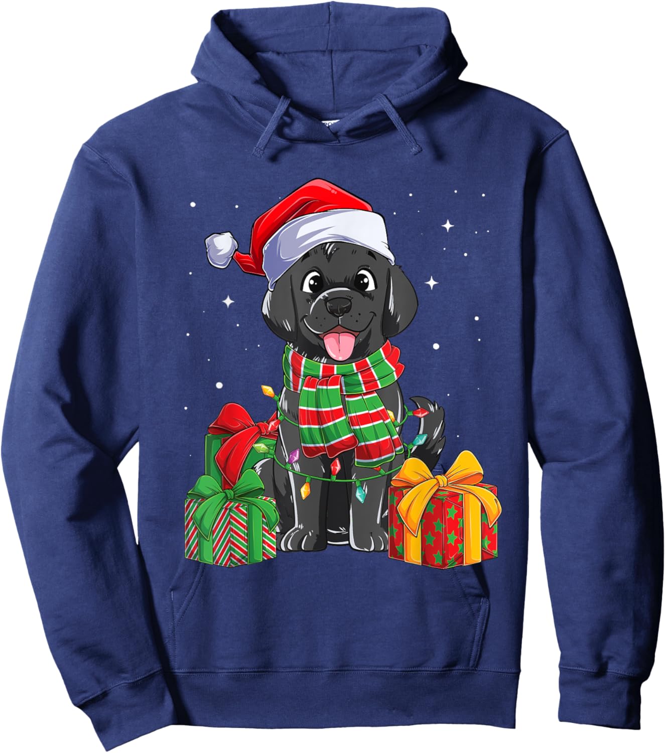 Black Labrador Retriever Christmas Lights Xmas Lab Dog Lover Men Women Kids Hoodie - Hoodie | Navy