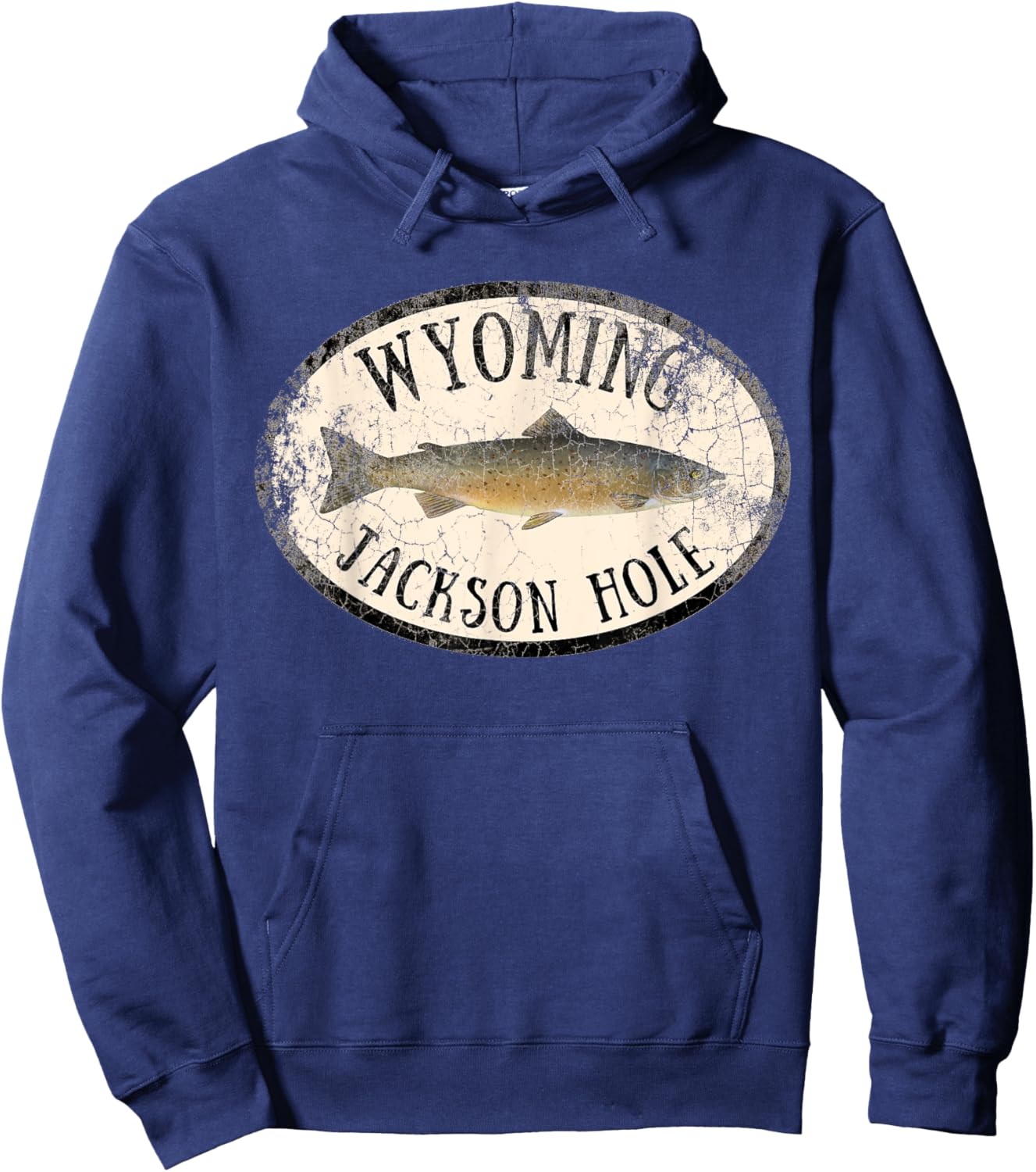 Wyoming Jackson Hole Trout Fish Fly Fishing Vintage Hoodie - Hoodie | Navy