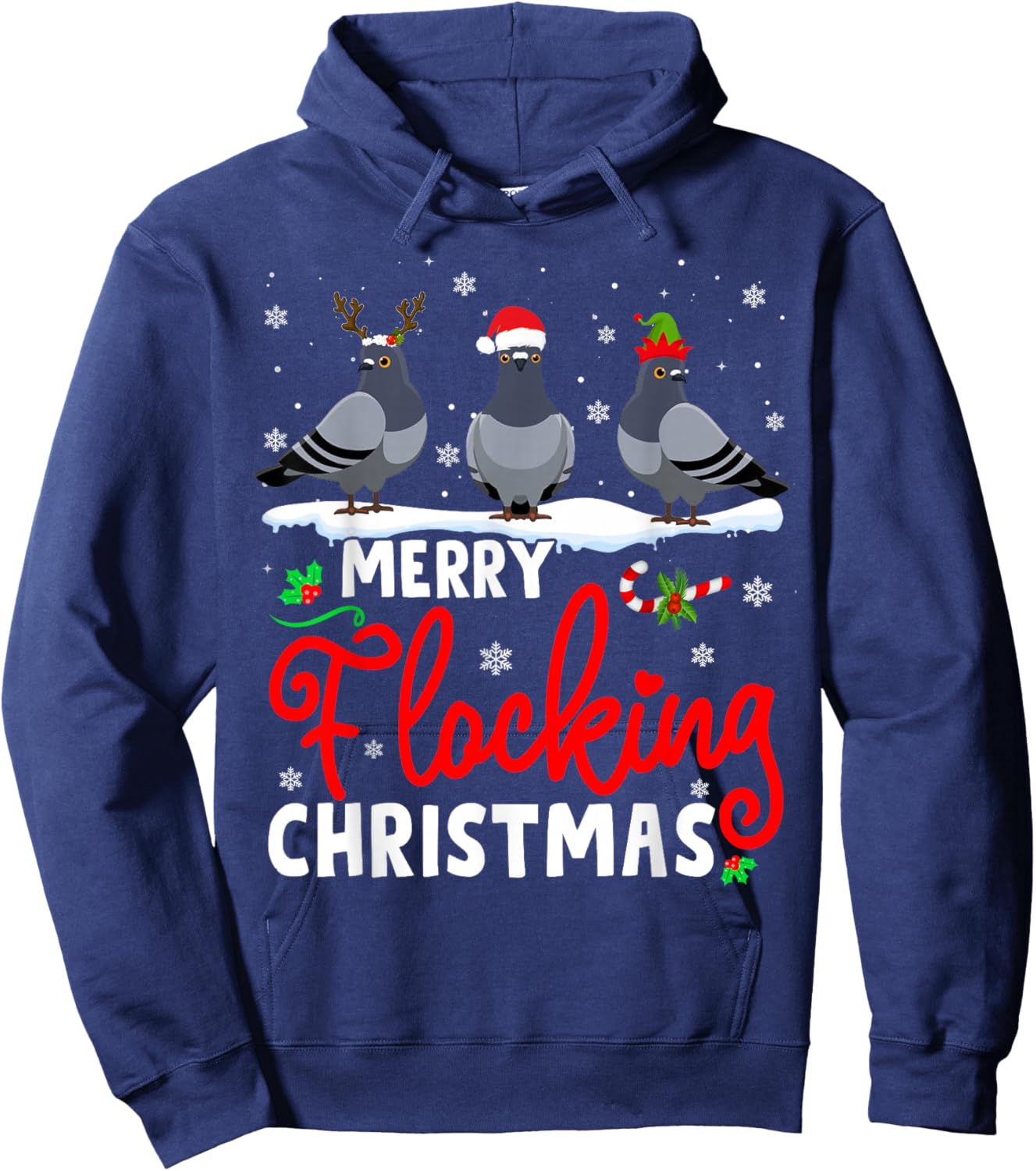 Merry Flocking Christmas Reindeer Santa ELF Pigeon Xmas Hoodie - Hoodie | Navy