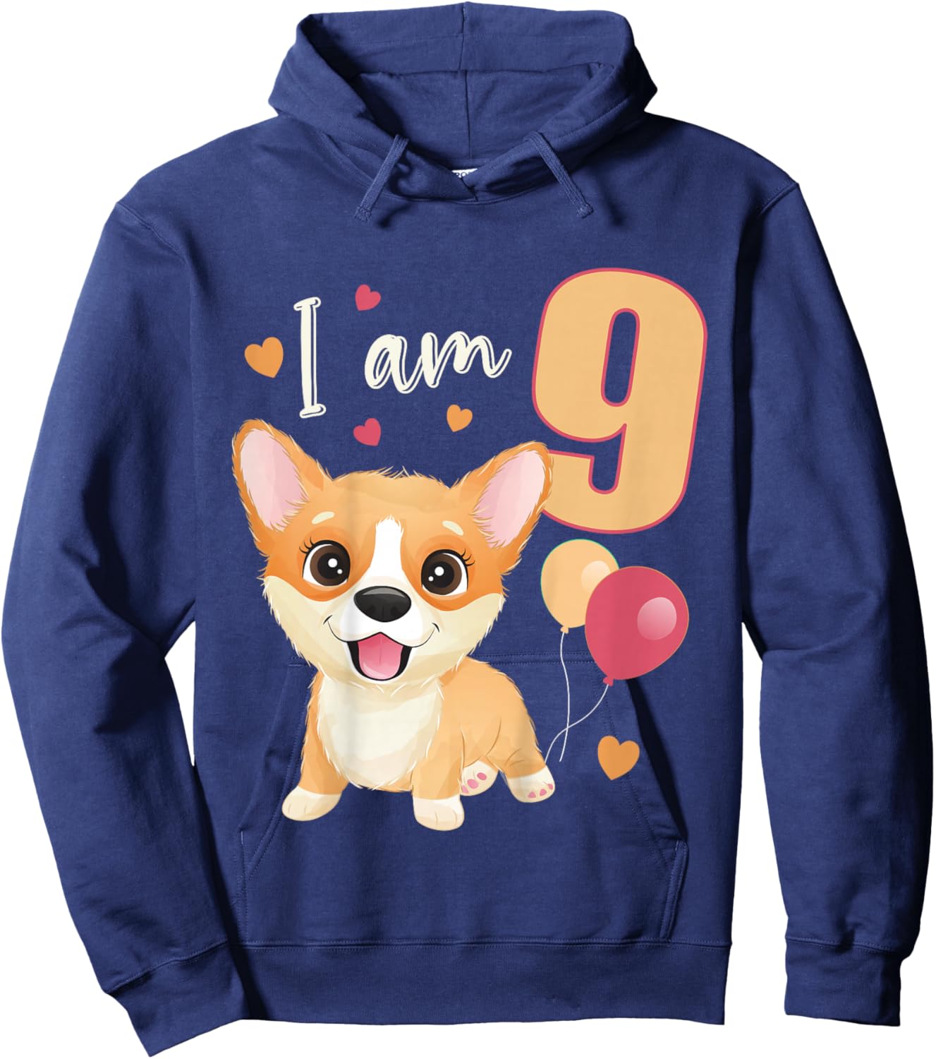 Kids 9 Years old 9 birthday outfit Boy girl Dog Corgi Hoodie - Hoodie | Navy
