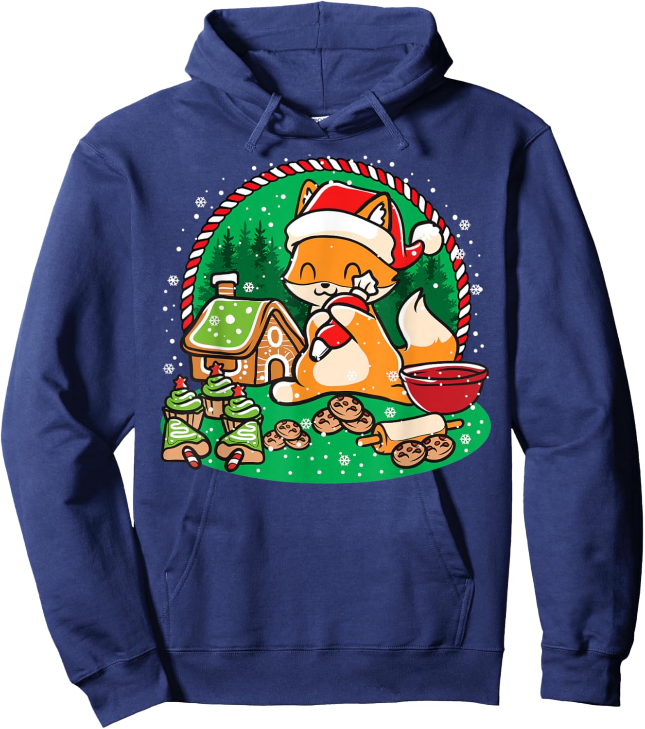 Gingerbread House Xmas Cookie Baking Team Cute Fox Baker Hoodie - Hoodie | Navy