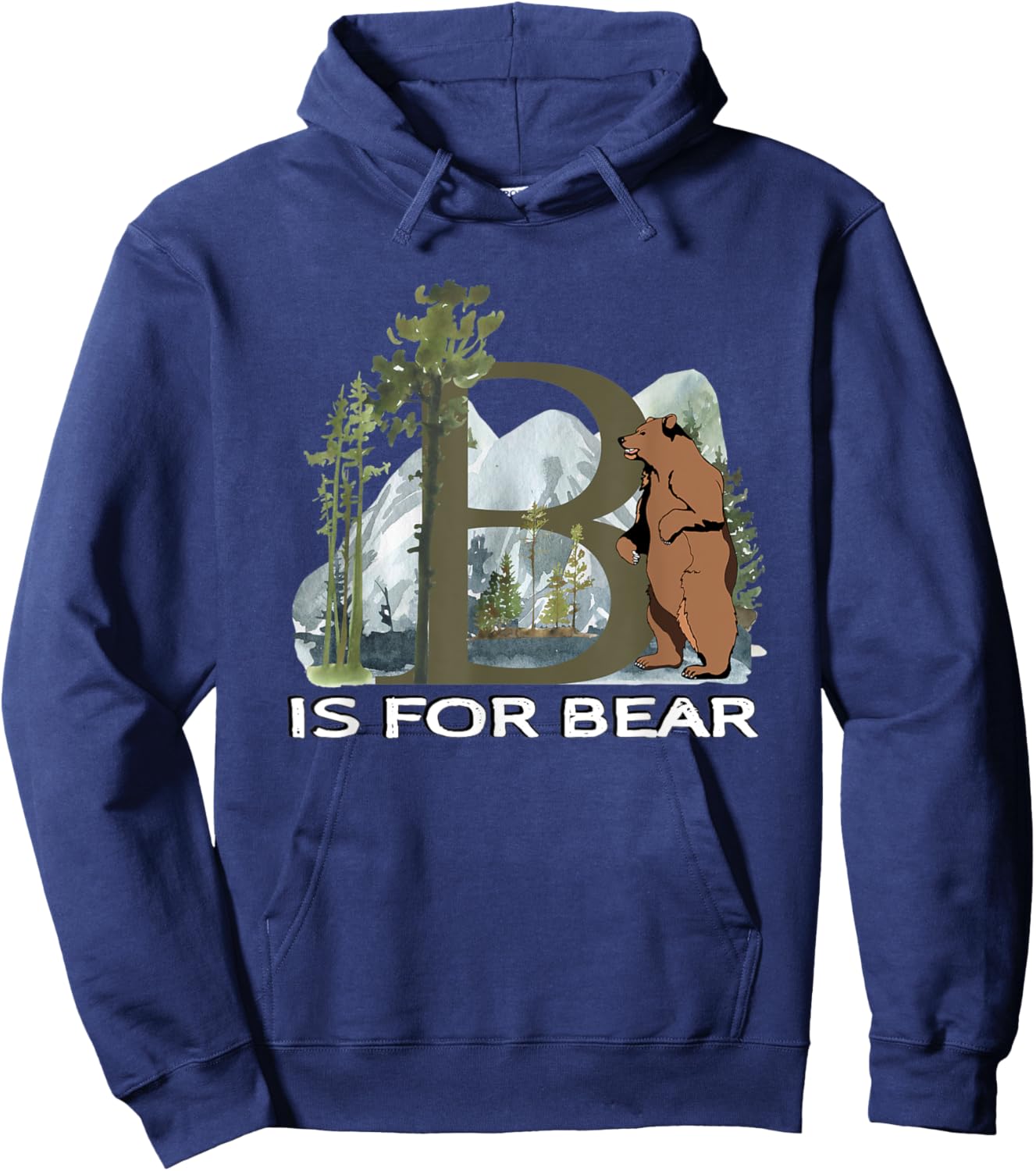 Brown Bear Animal Watercolor Nature Lover Alphabet Letter B Hoodie - Hoodie | Navy