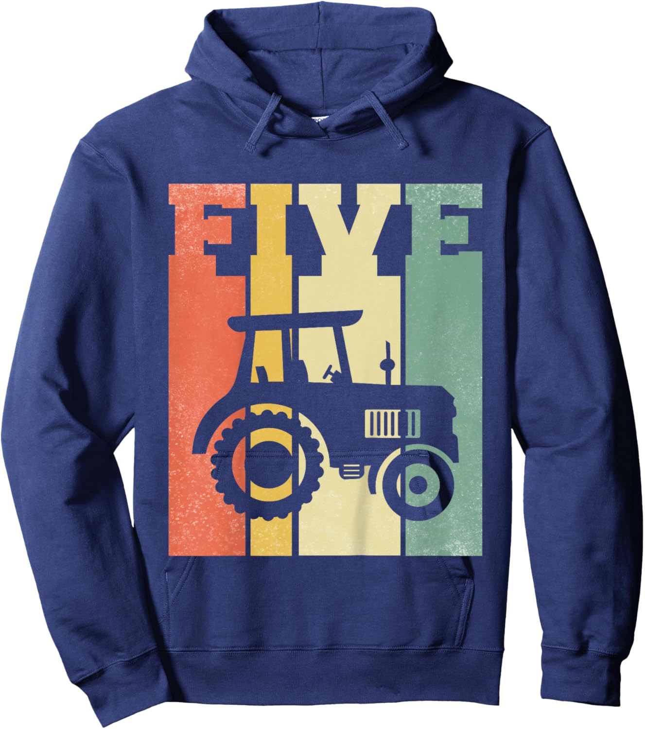 Vintage Farm Tractor Five Year 5th Birthday Farmer Barnyard Hoodie - Hoodie | Navy